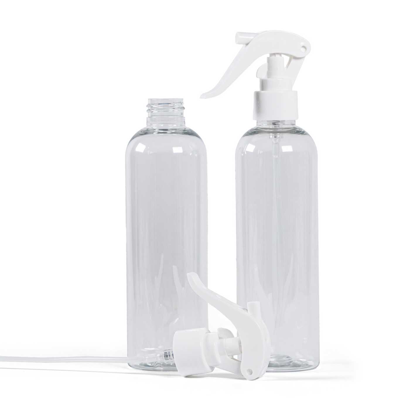 Butelka plastikowa, przezroczysta, biały spryskiwacz z dźwignią, 250 ml