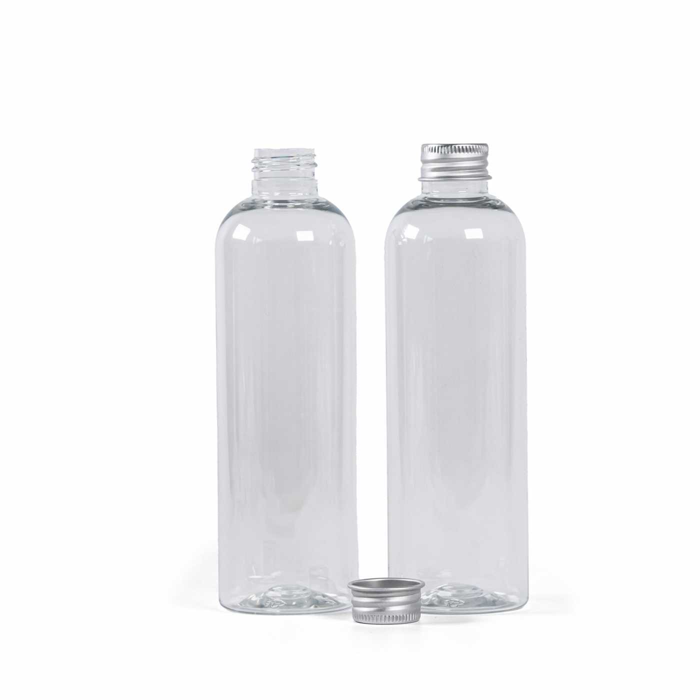 Plastová fľaša, priehľadná, hliníkový vrchnák, 250 ml