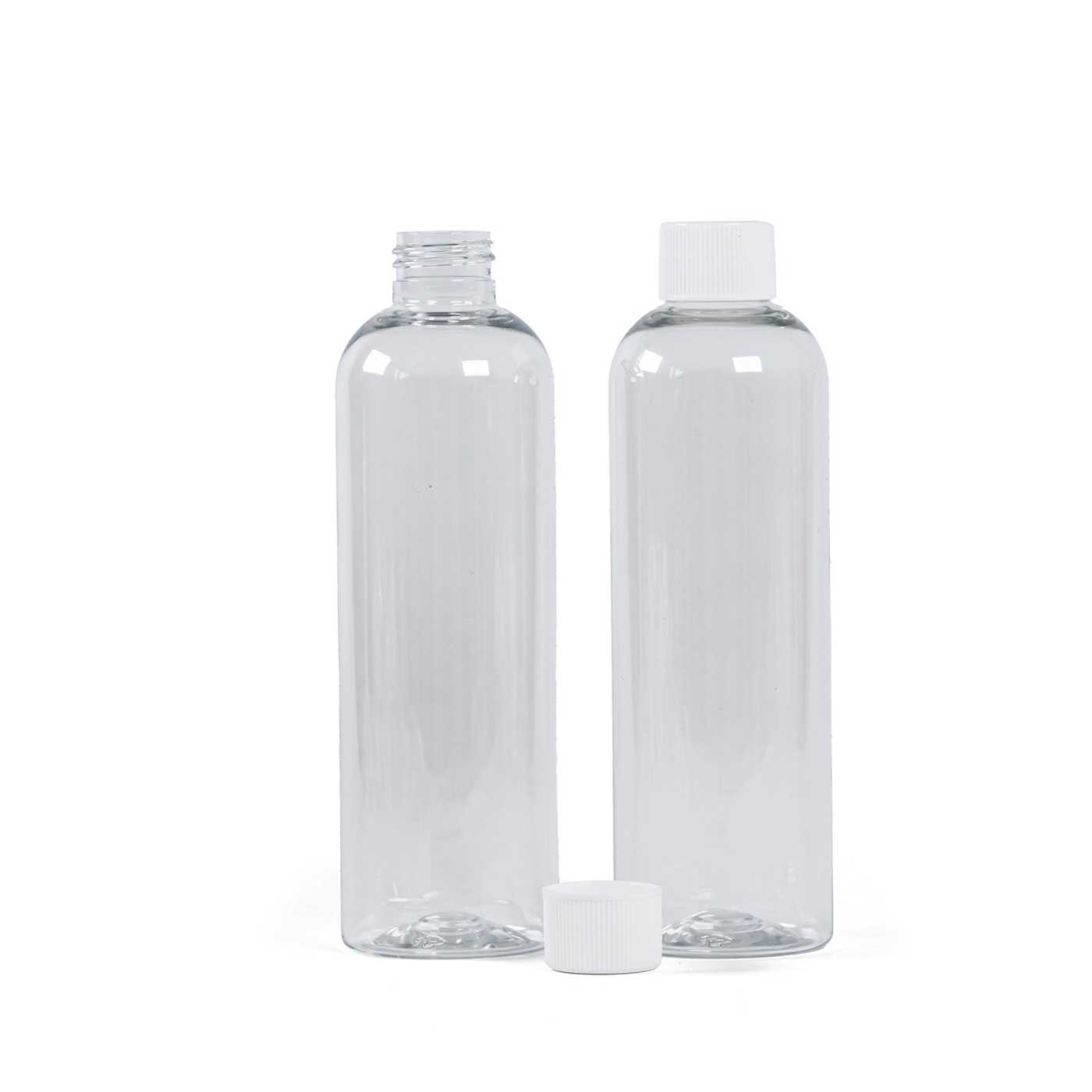 Plastová fľaša, priehľadná, biely vrchnák, 250 ml