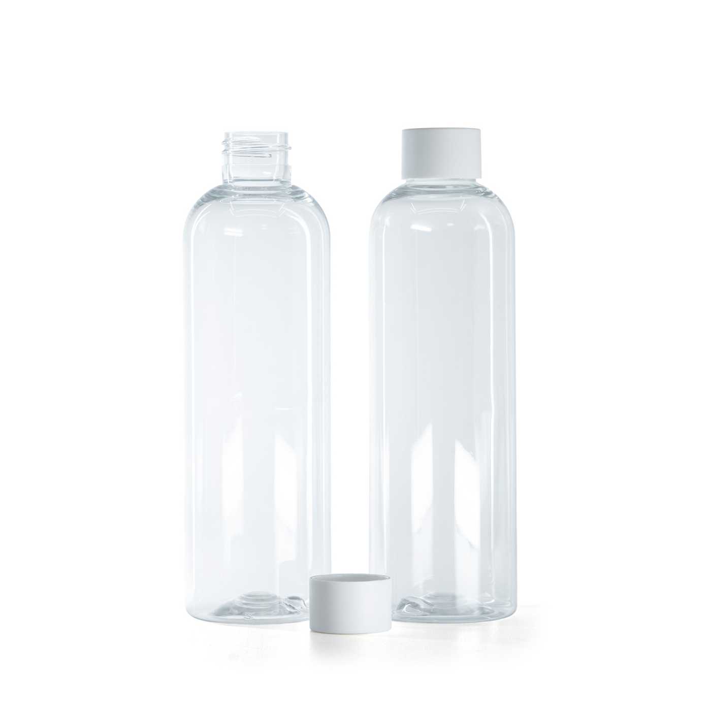 Plastová fľaša, priehľadná, vrchnák matný biely, 250 ml