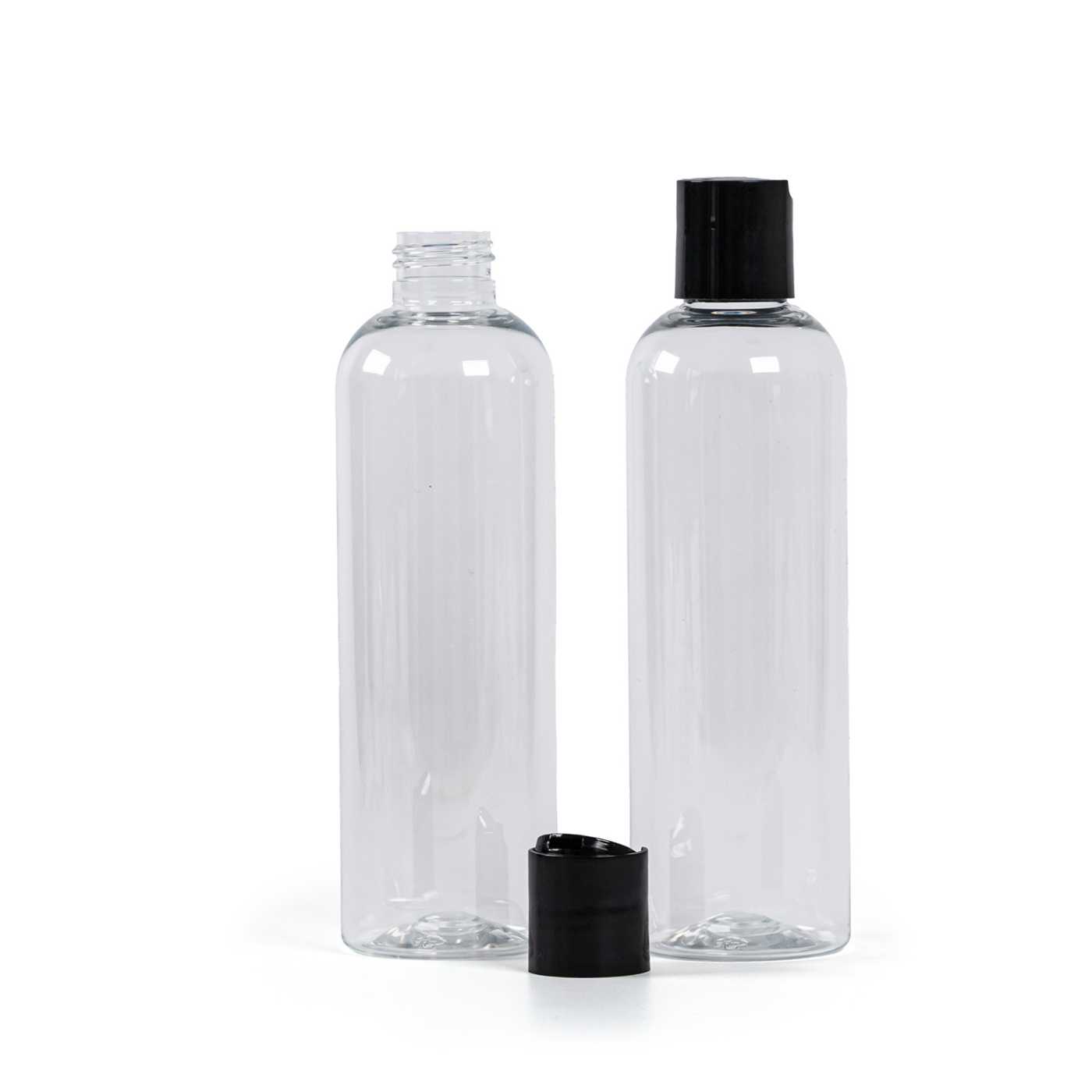 Plastová fľaša, priehľadná, disc top čierny, 250 ml