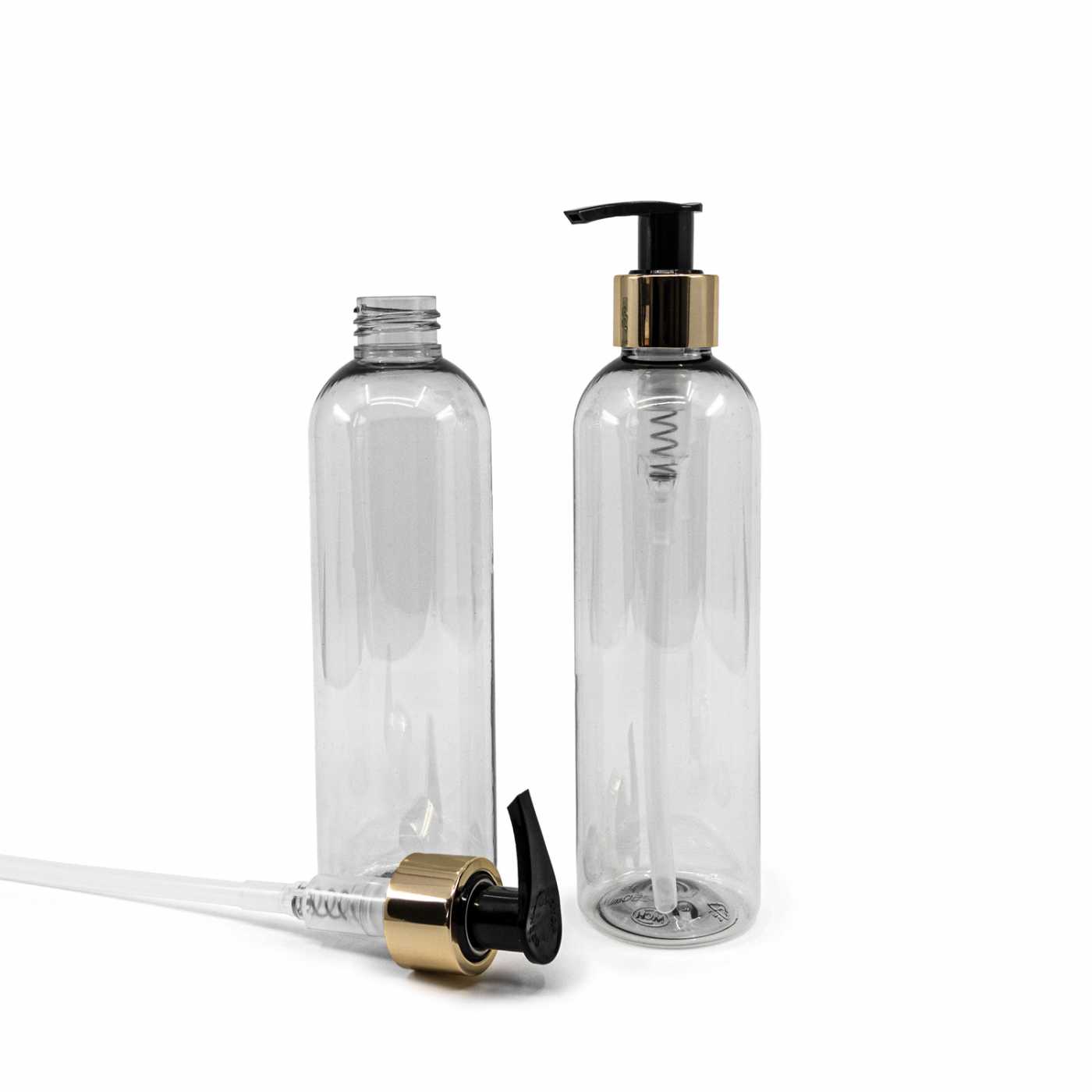 Plastová fľaša, recyklovaná, dávkovač čierno-zlatý, 250 ml