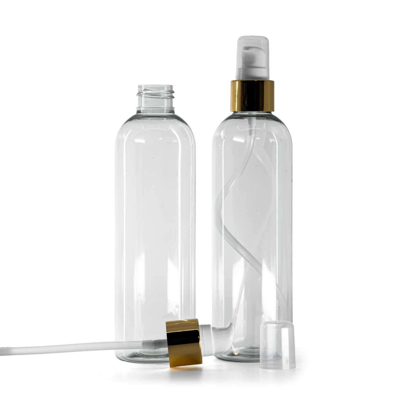 Plastová fľaša, recyklovaná, dávkovač s krytkou, bielo-zlatý, 250 ml
