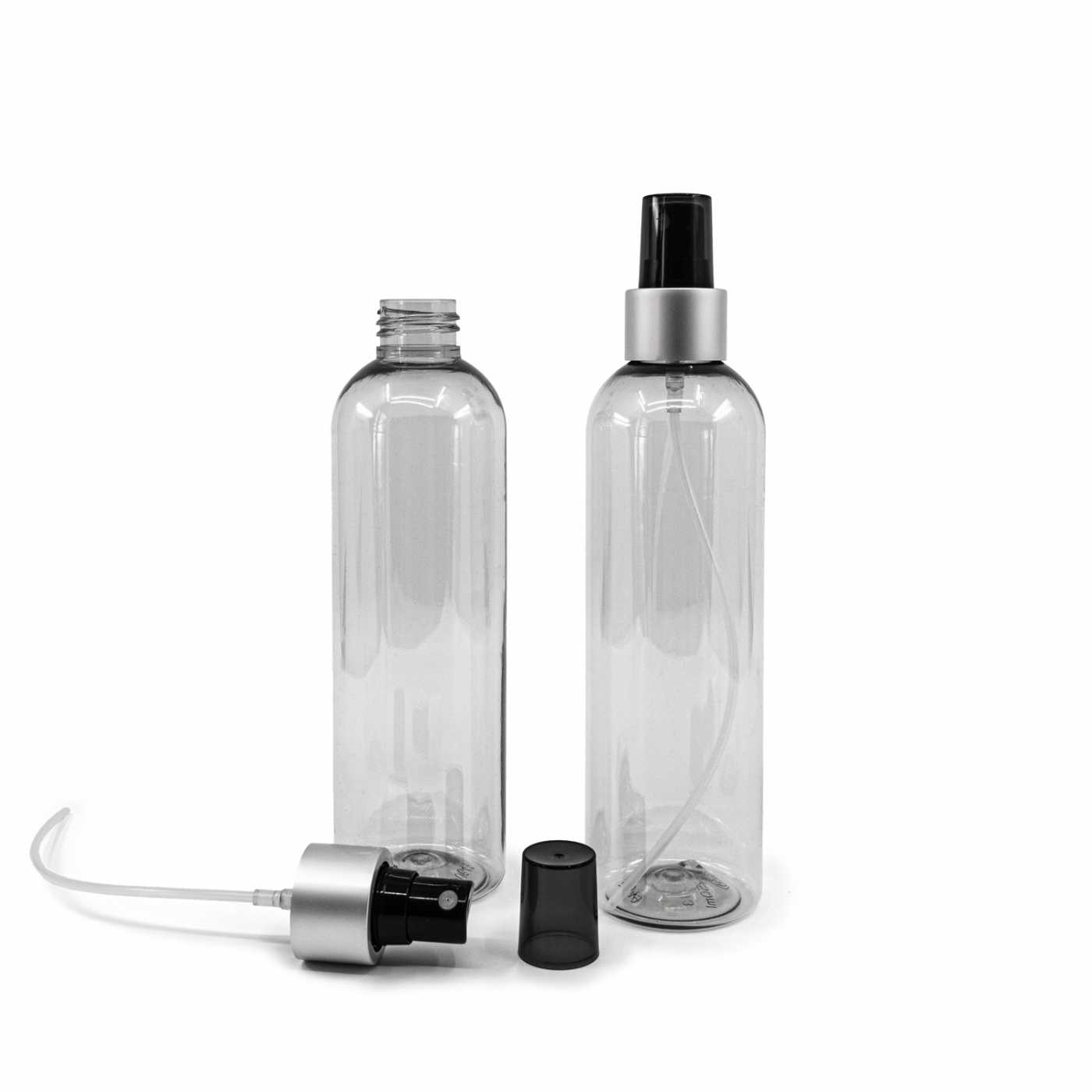 Plastová fľaša recyklovaná, čierno-strieborný matný rozprašovač, 250 ml