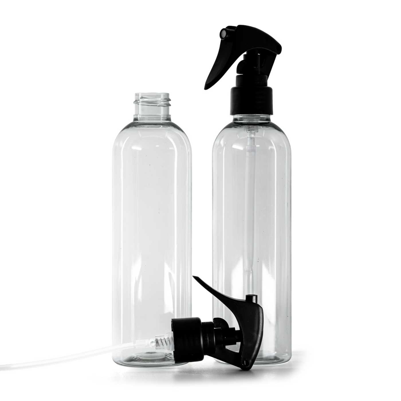 Bottiglia di plastica riciclata, spruzzatore a grilletto nero opaco, anello liscio, 250 ml