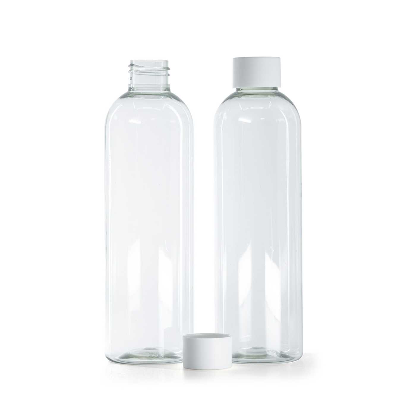 Plastová fľaša, recyklovaná, vrchnák matný biely, 250 ml