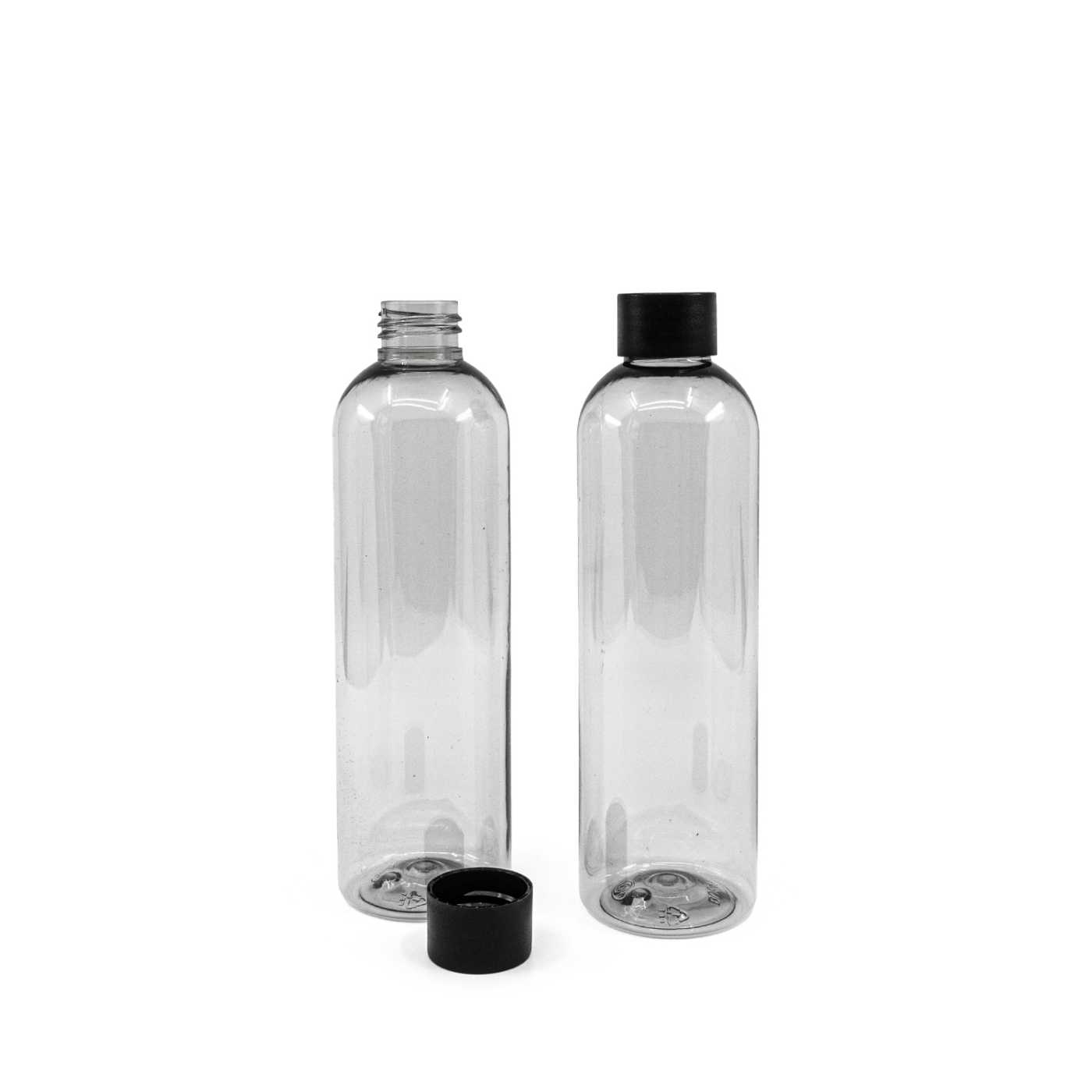 Plastová fľaša, recyklovaná, 24/410, matný čierny vrchnák, 250ml
