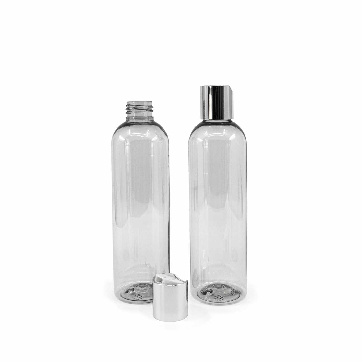 Plastová fľaš, recyklovaná 250 ml, strieborný disc top