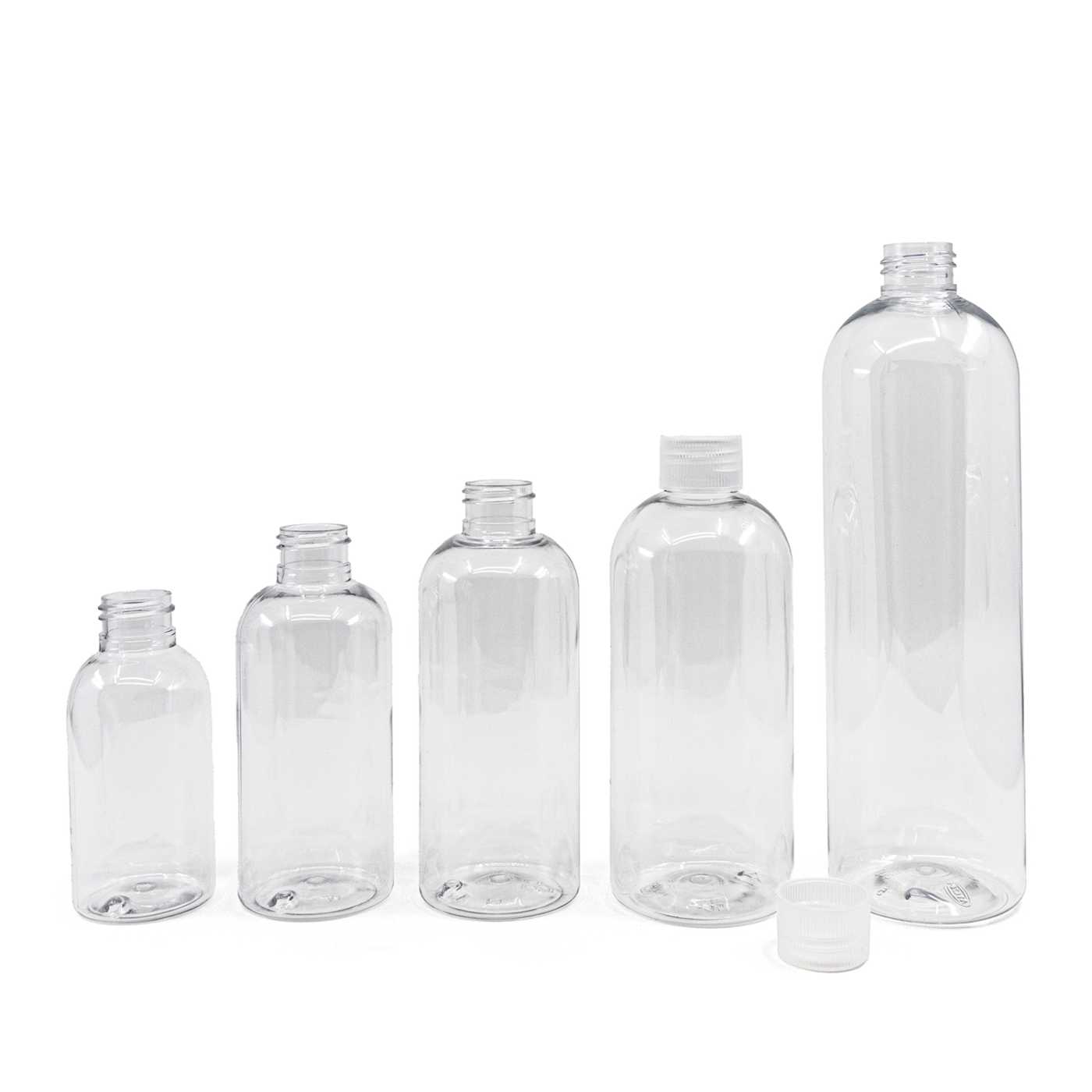 Plastová fľaša priehľadná, okrúhla s priehľadným vrchnákom, 300 ml