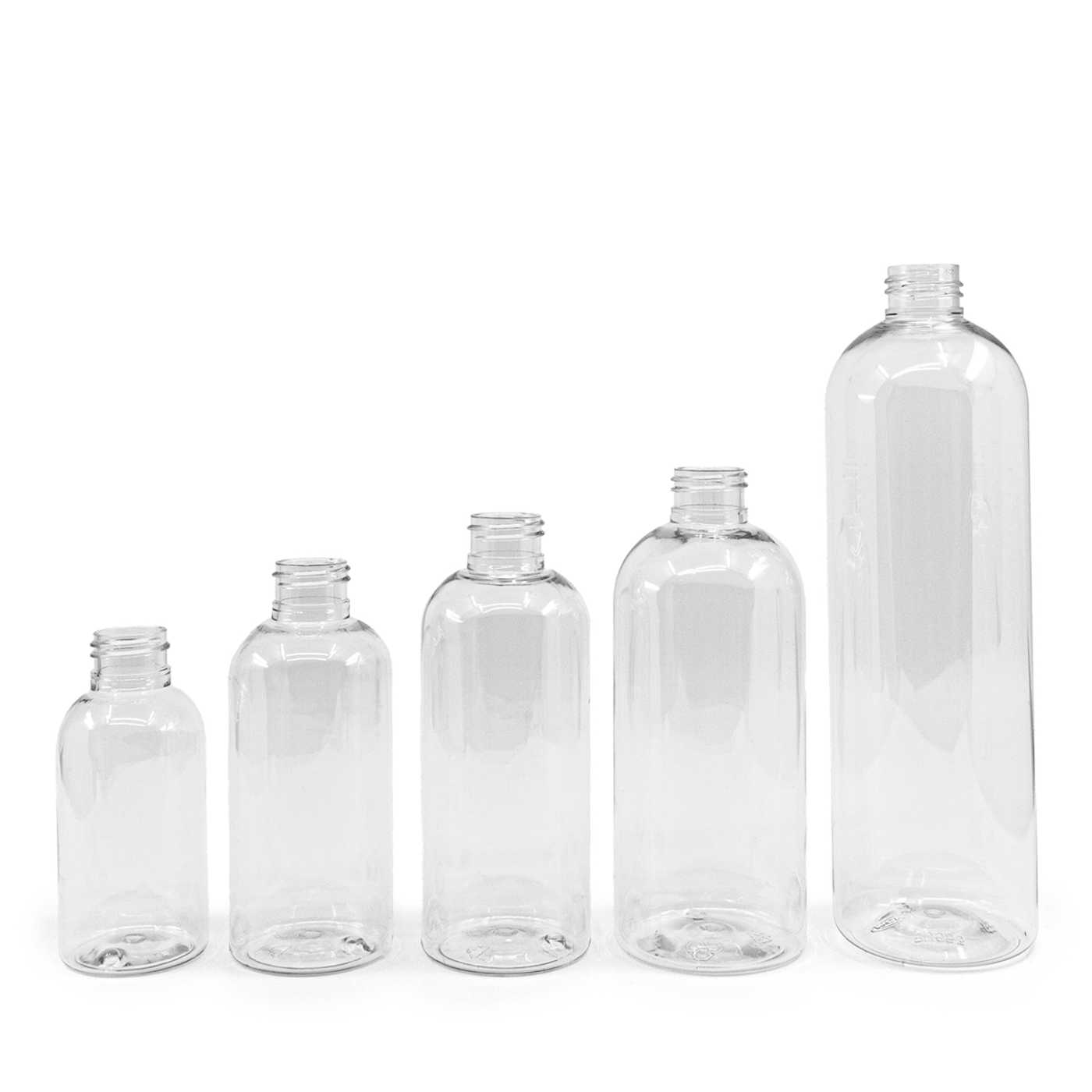 Átlátszó, kerek műanyag palack, 300 ml, kupak nélkül, 24/410, 264 db