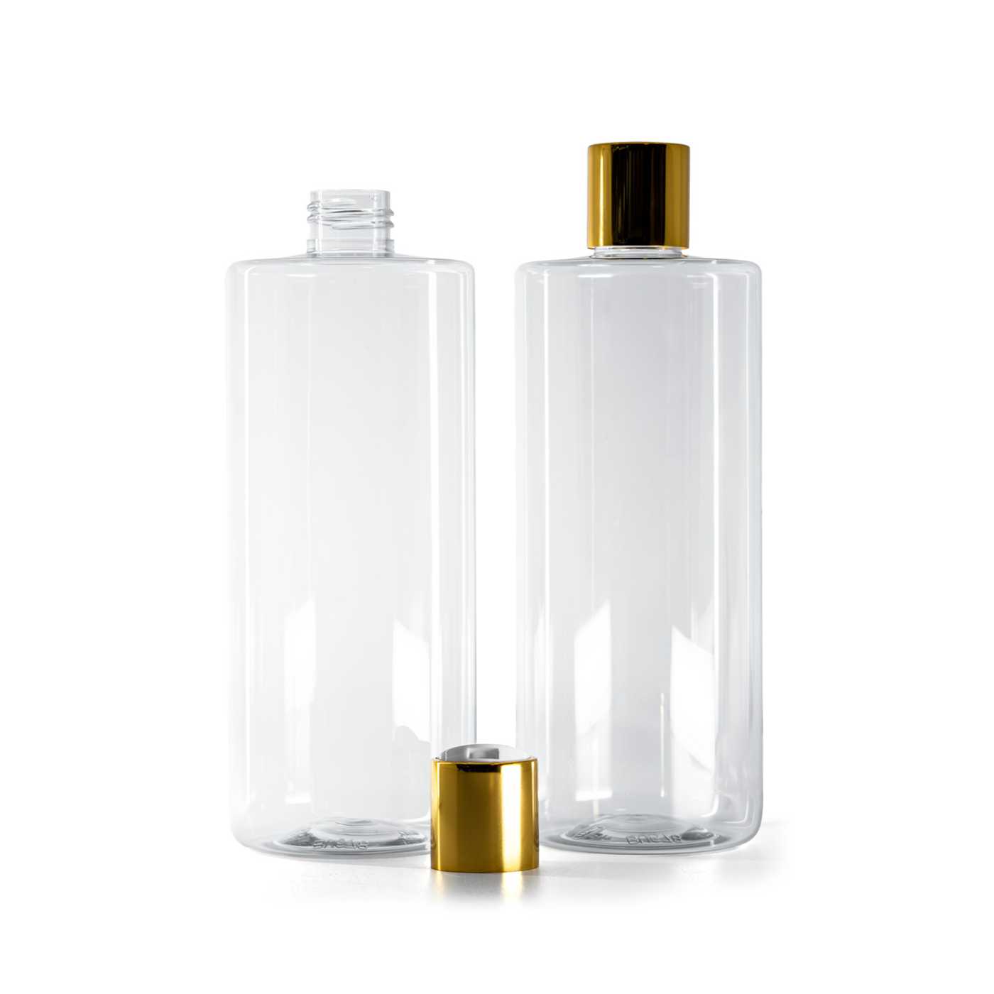 Plastová fľaša priehľadná, disc top vrchnák, zlatý, biely stred, 500 ml