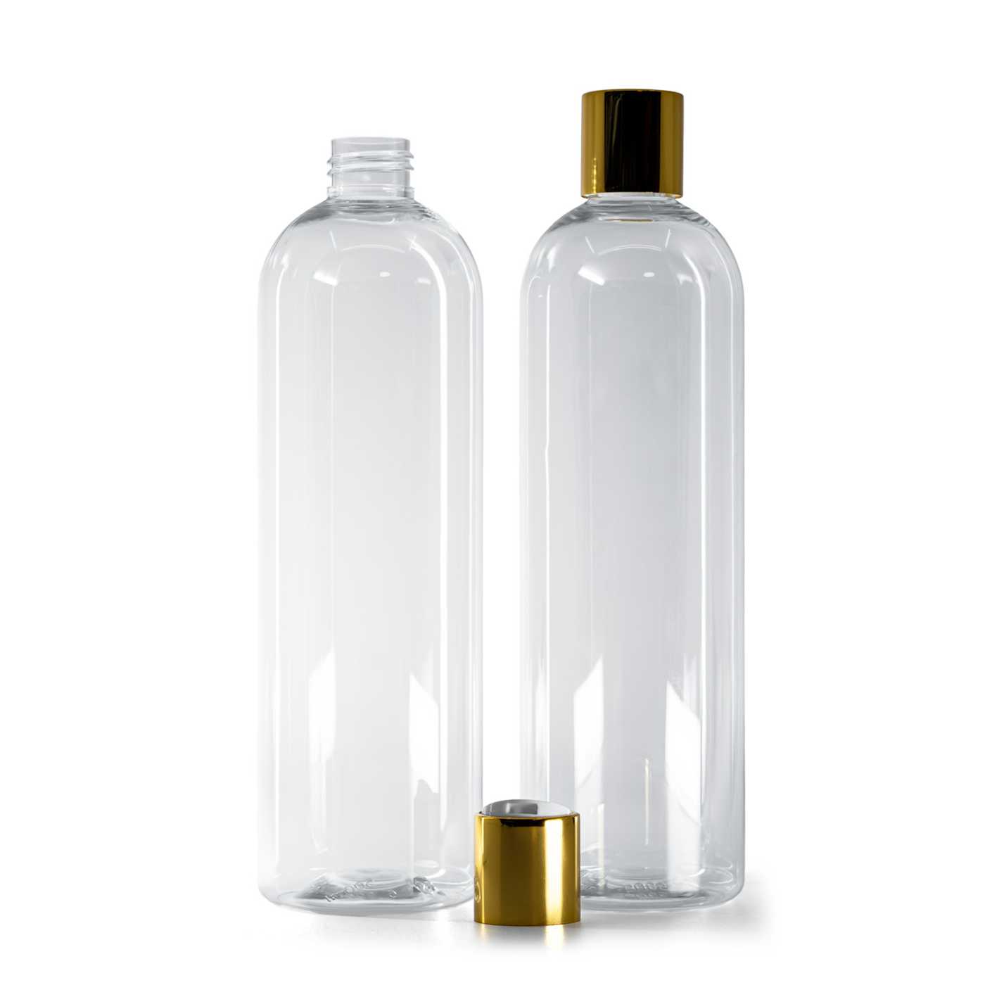 Plastová láhev, průhledná, disc top víčko bílé, zlatý límec, 500 ml