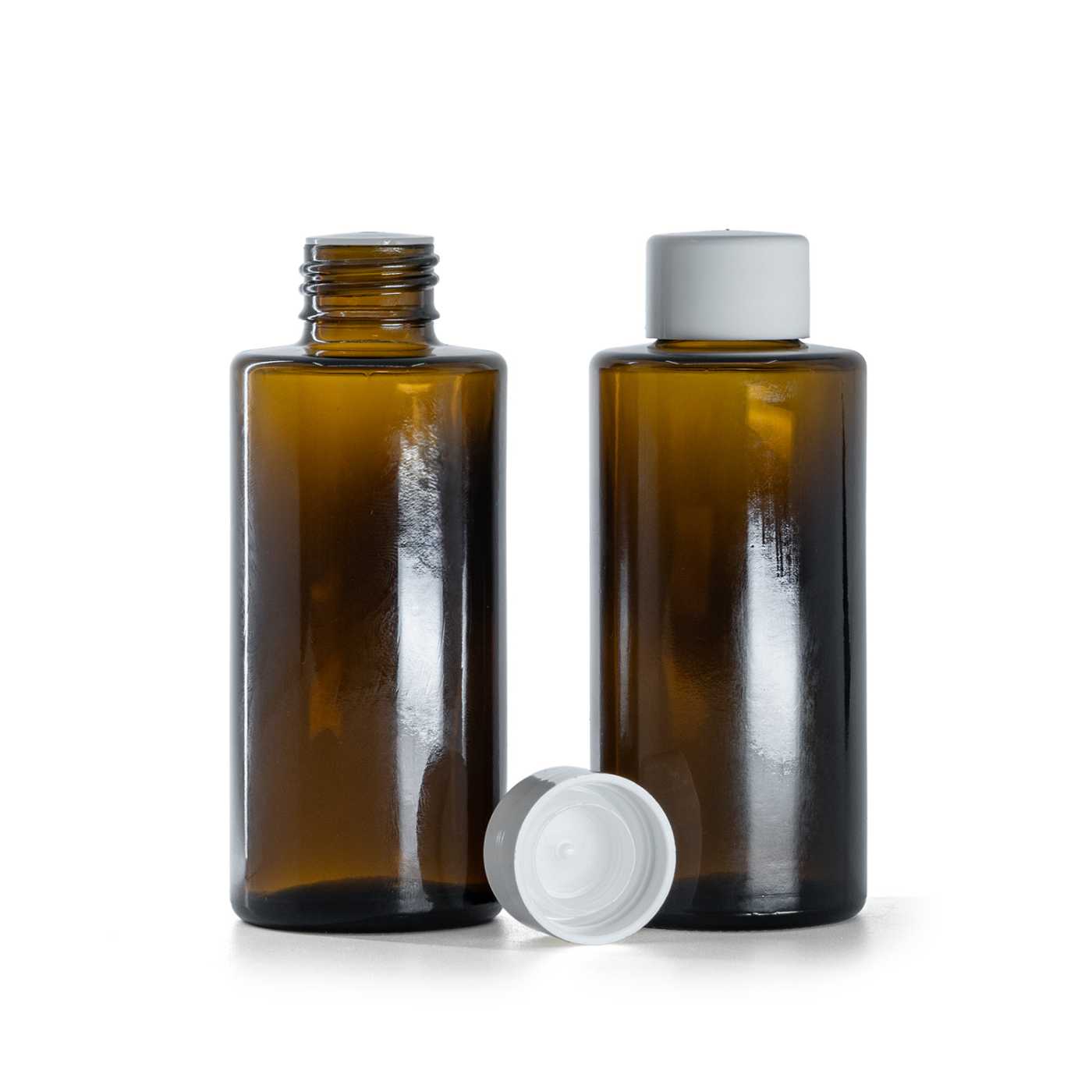Butelka szklana, prosty wierzch, 24 mm, nakrętka gładka biała z redukcją, 100 ml