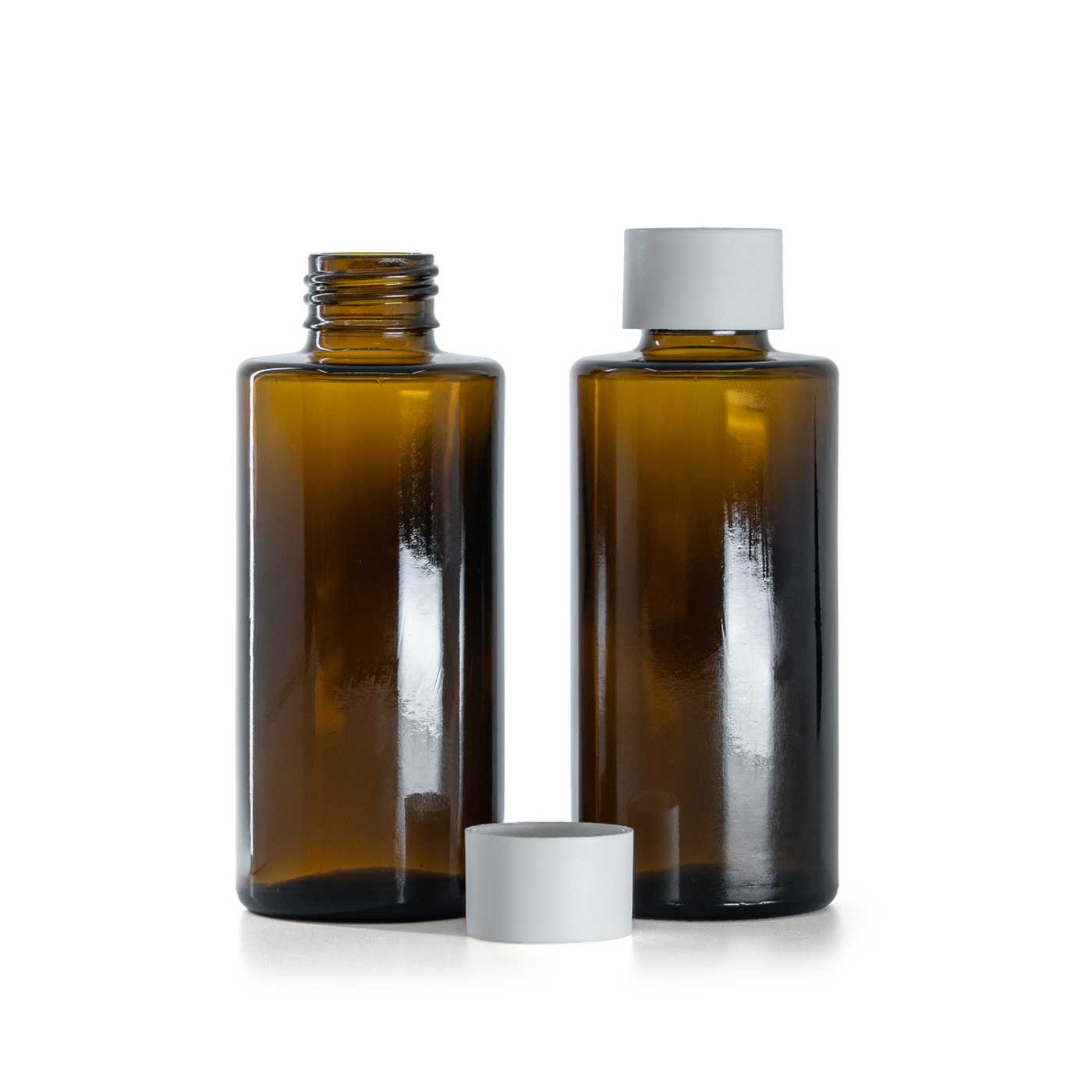 Butelka szklana, prosty wierzch, 24 mm, nakrętka matowa biała, 100 ml