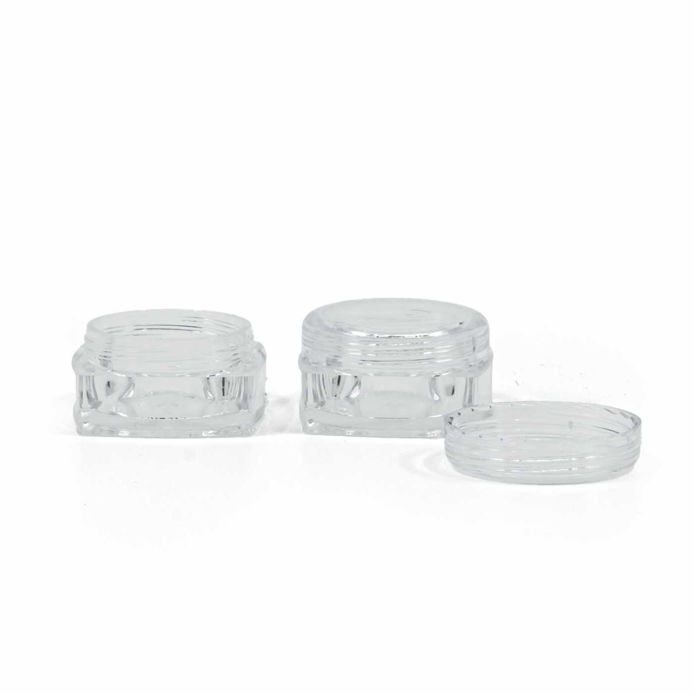 Przezroczysty słoiczek plastikowy, kwadratowy, 3 ml