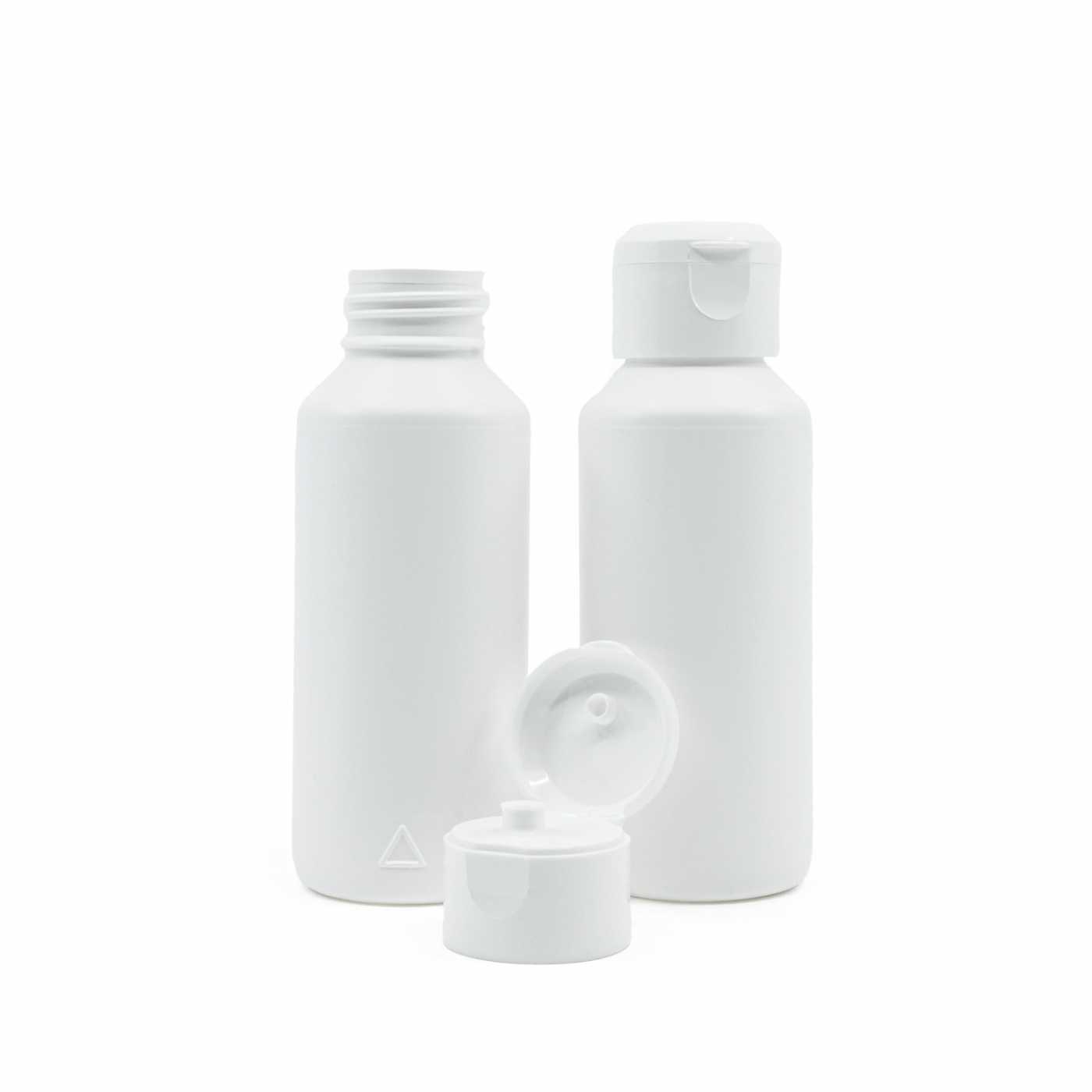 White Plastic Bottle, HDPE, White Flip Top, 100 ml