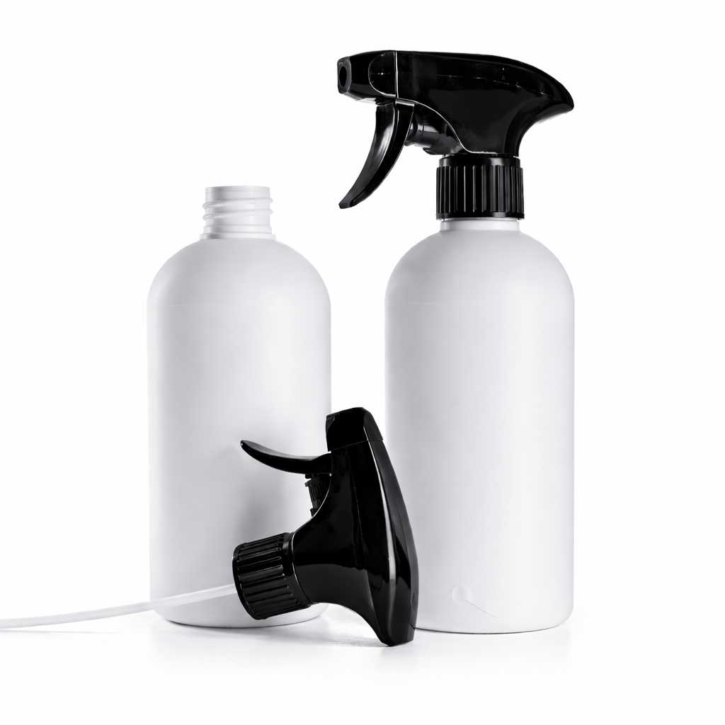 Butelka plastikowa biała, HDPE, czarny atomizer, 500 ml