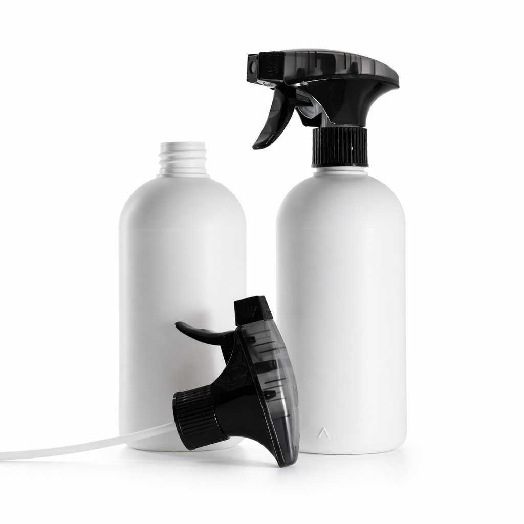 Butelka plastikowa biała, HDPE, czarny spryskiwacz spieniający, 500 ml