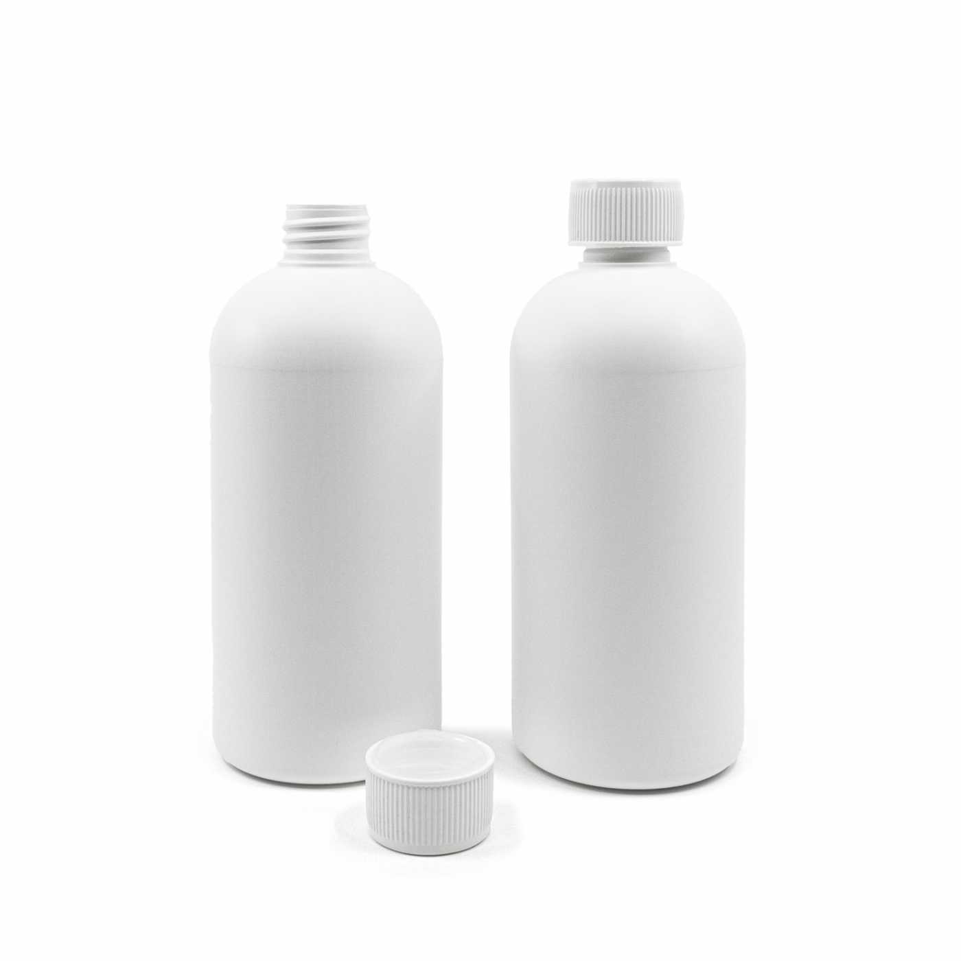Butelka plastikowa biała, HDPE, nakrętka z zabezpieczeniem, 500 ml