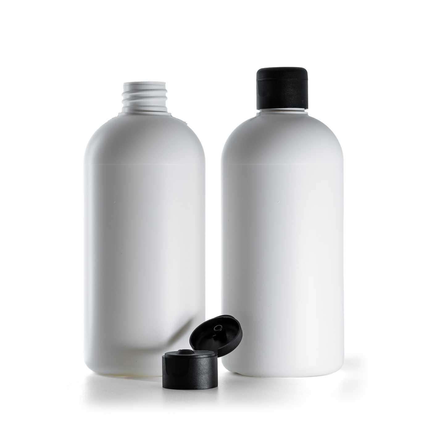 Butelka plastikowa biała, HDPE, czarny matowy flip-top, 500 ml