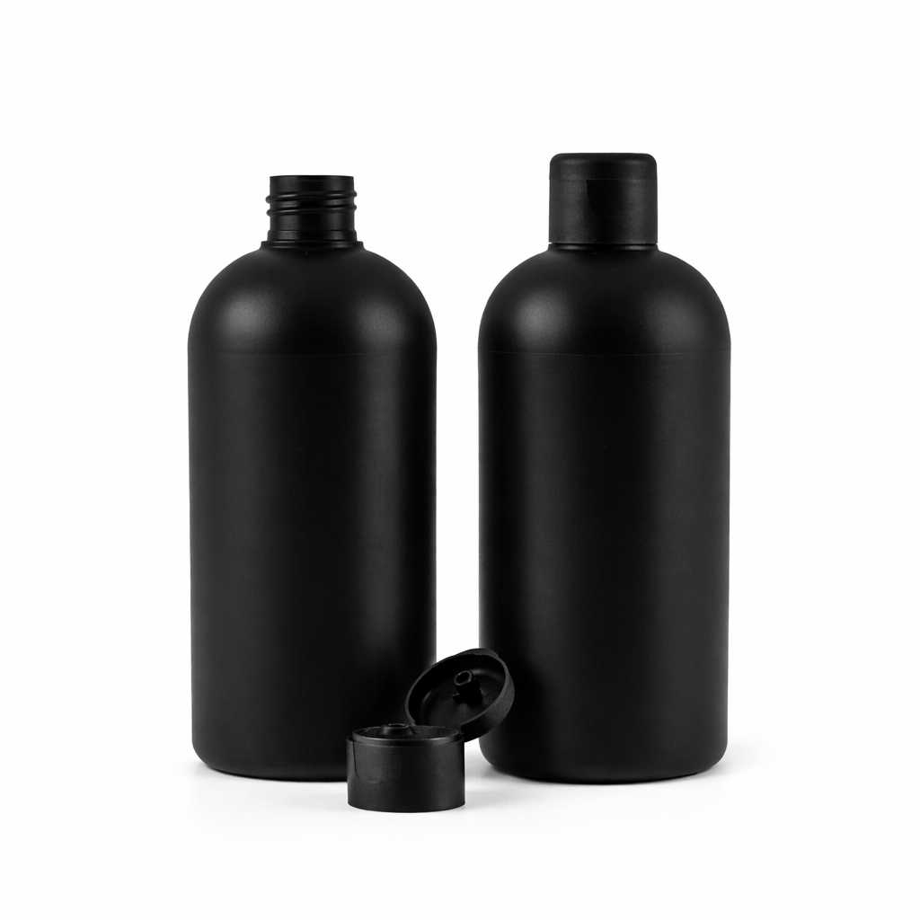 Plastová fľaška HDPE, čierna , matný čierny flip-top, 500 ml