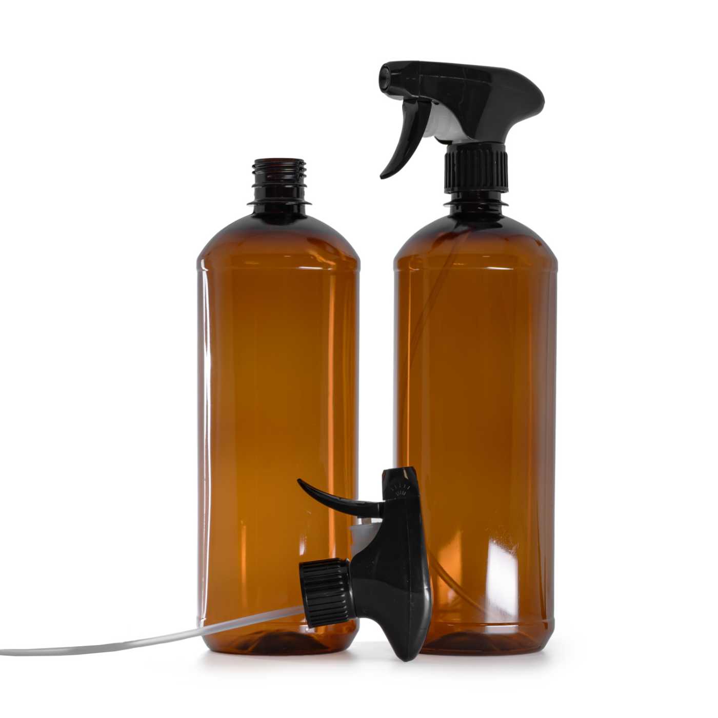 Butelka plastikowa brązowa, czarny spryskiwacz z dźwignią, 1000 ml