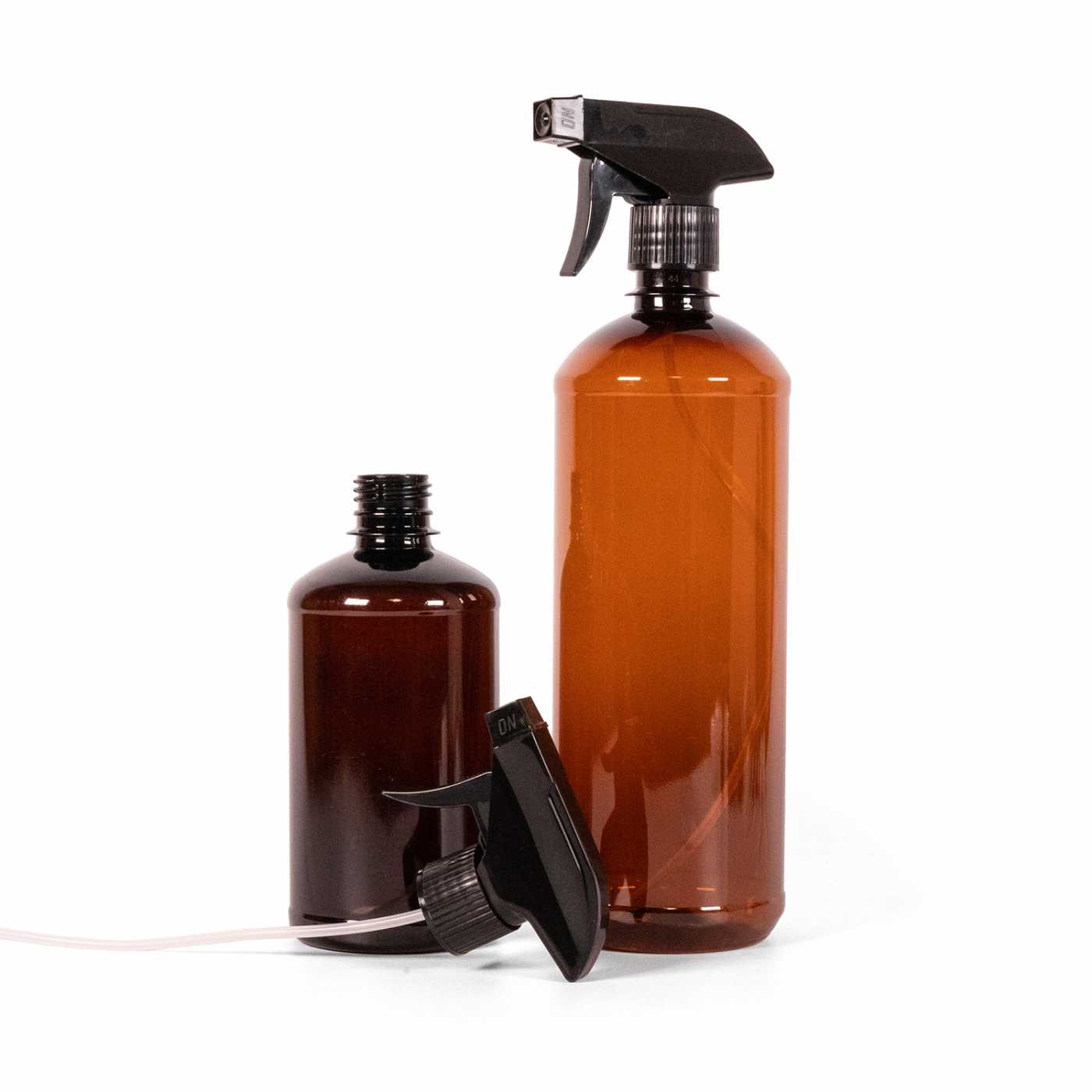 Plastová fľaška, liekovka, hnedá, 500 ml, rozprašovač čierny