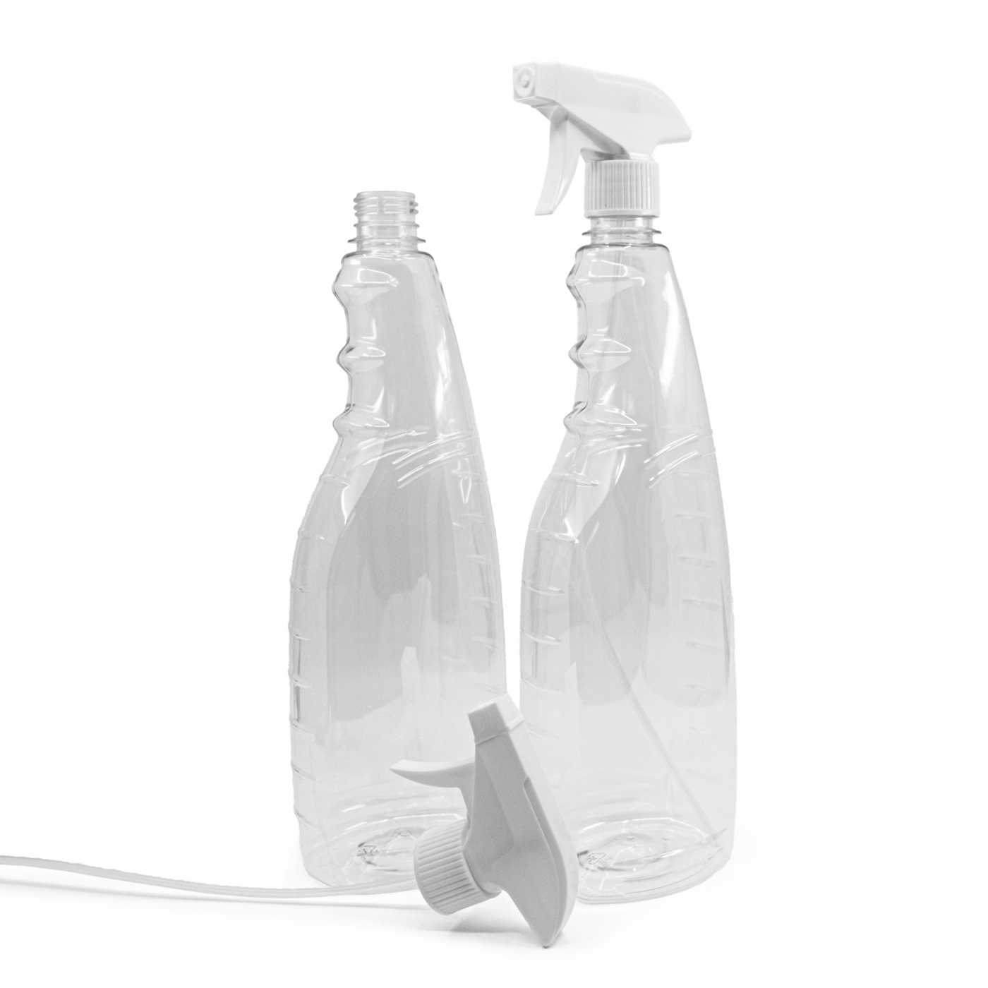 Plastová fľaša na čistiace prostriedky, biely rozprašovač, 1 l