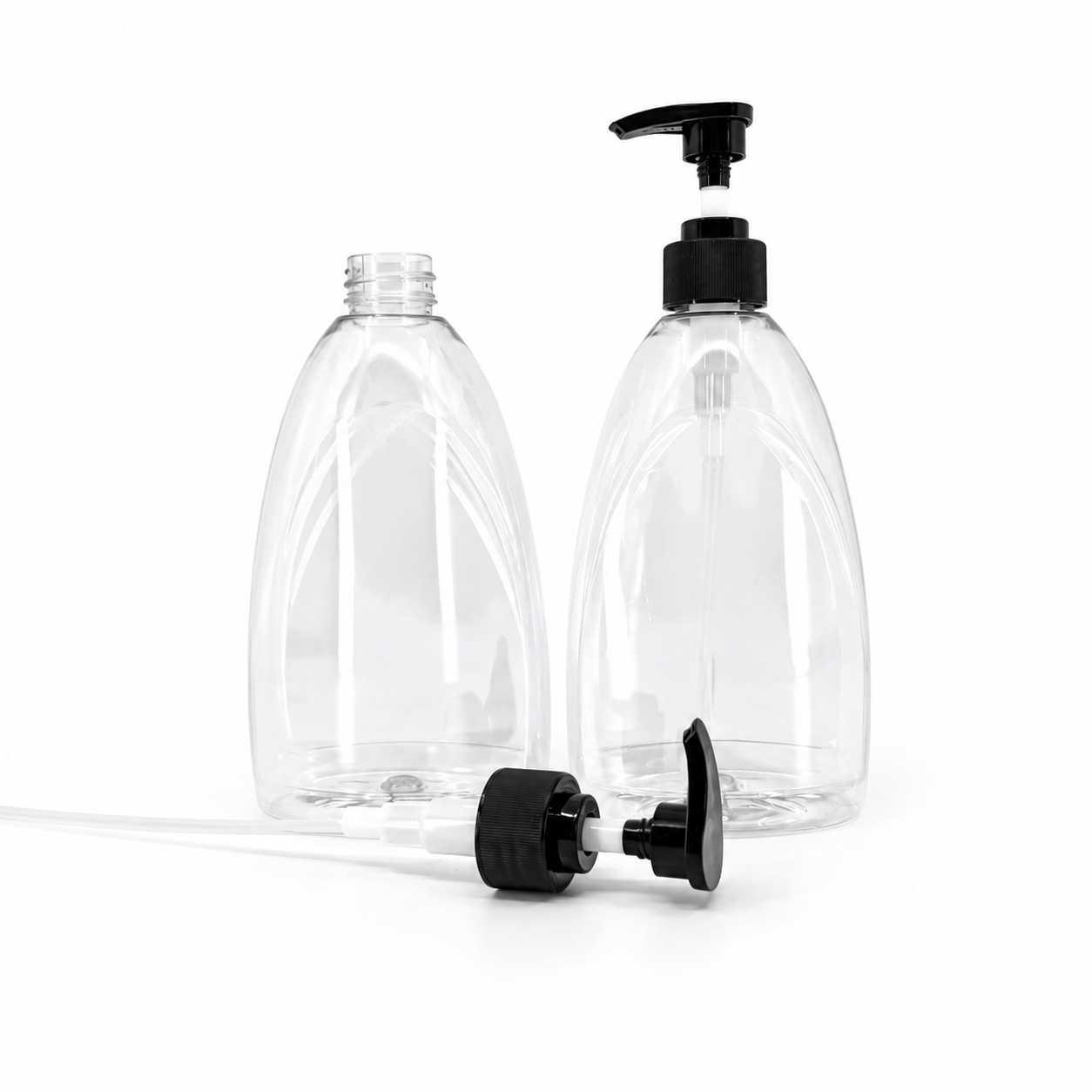 Butelka plastikowa na mydło, przezroczysta, pompka plastikowa, czarna, 500 ml