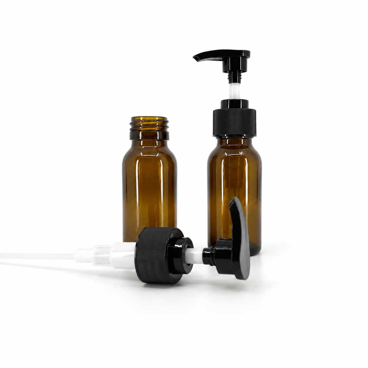 Sklenená fľaška, liekovka, 28 mm, čierny vrúbkovaný dávkovač, 50 ml