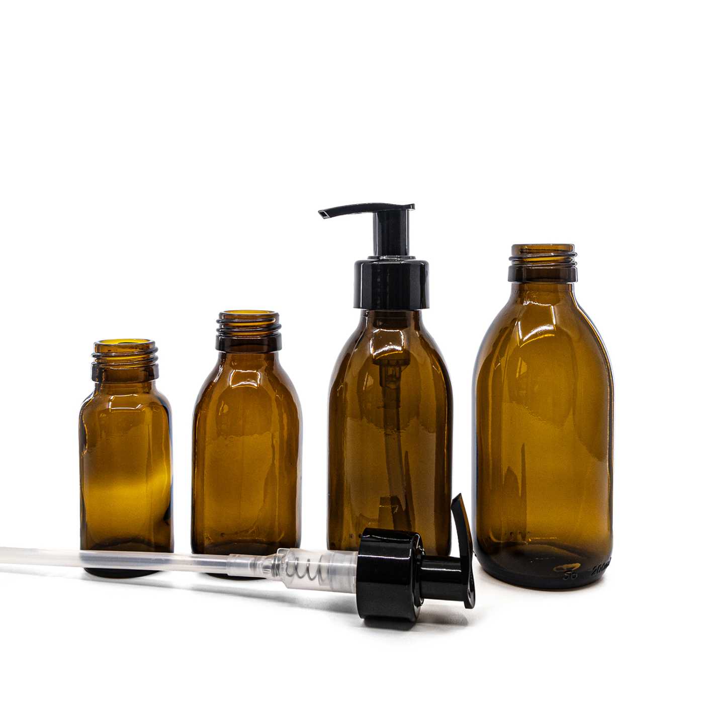 Sklenená fľaška, liekovka, 28 mm, čierny hladký dávkovač, 100 ml