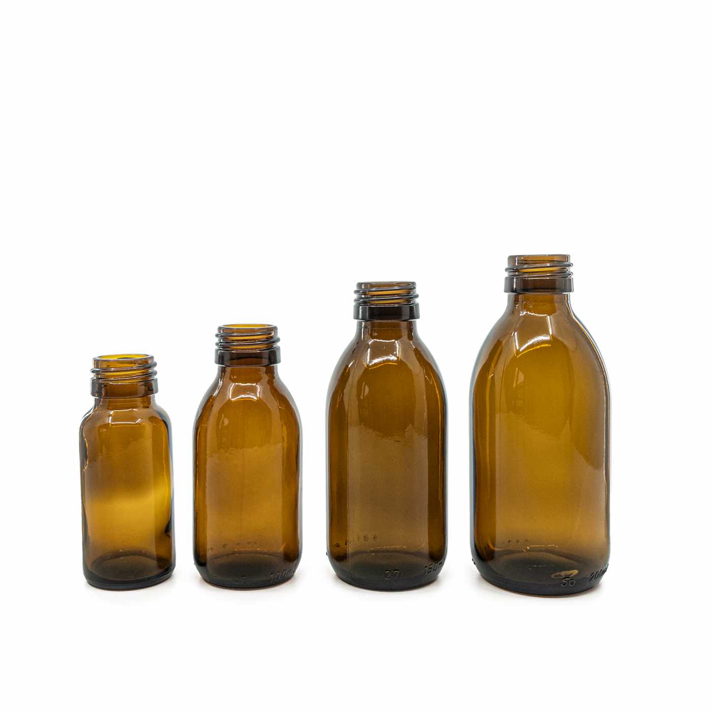 Botella de vidrio ámbar, PP28, 150 ml, 88 uds