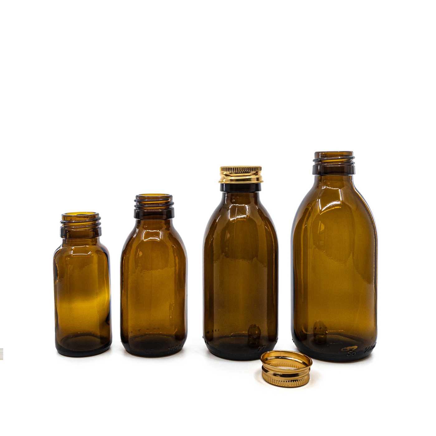 Sklenená fľaška, liekovka, 28 mm, hliníkový vrchnák ružovo-zlatý, 200 ml