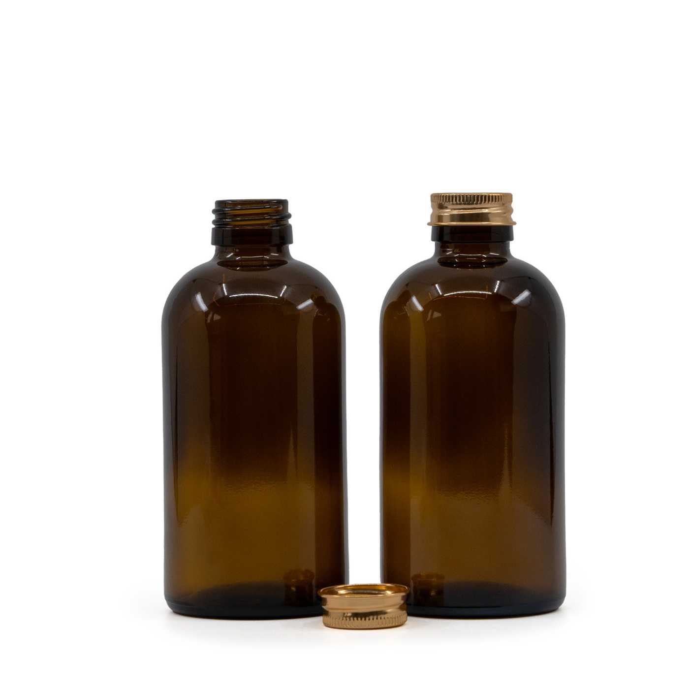 Sklenená fľaška, liekovka Boston, 28 mm, hliníkový vrchnák ružovo-zlatý, 250 ml