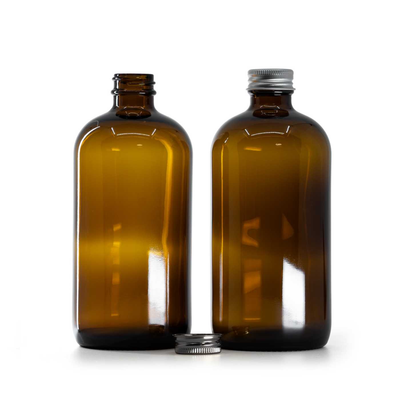 Skleněná lékovka hnědá, stříbrné víčko, 480 ml