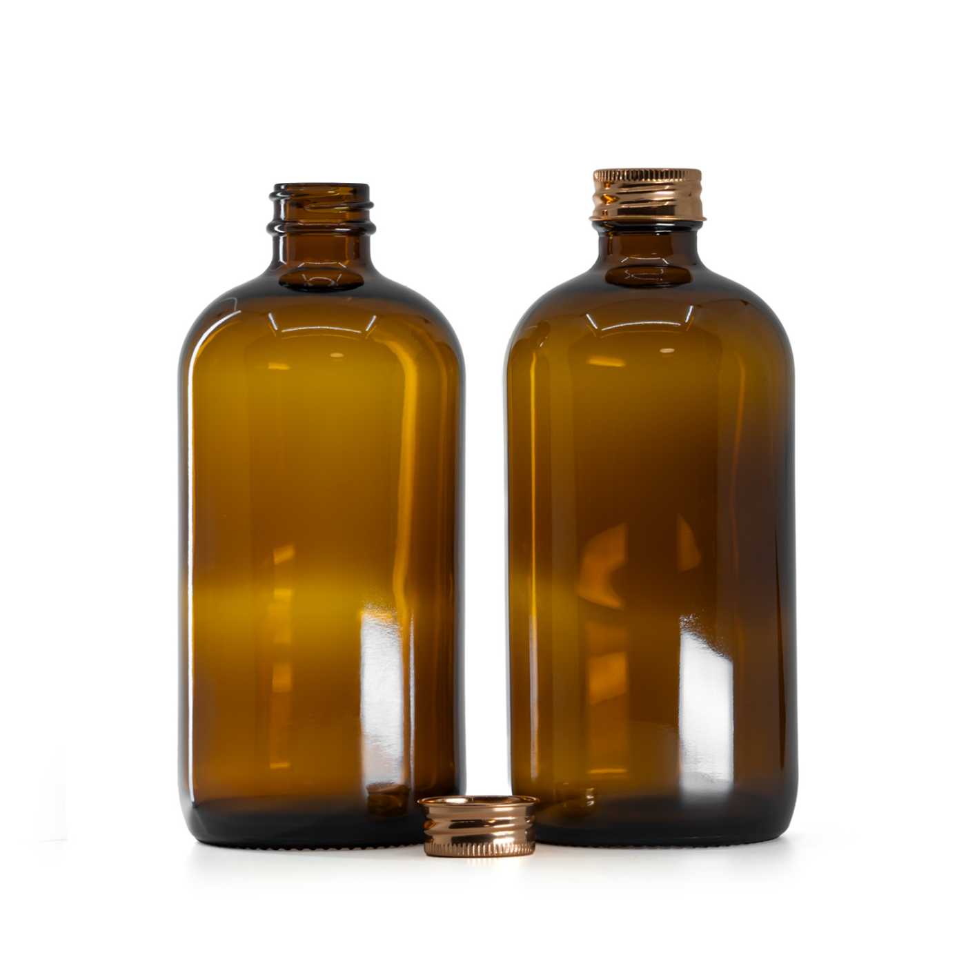 Skleněná láhev, hliníkový růžově zlatý uzávěr, 480 ml