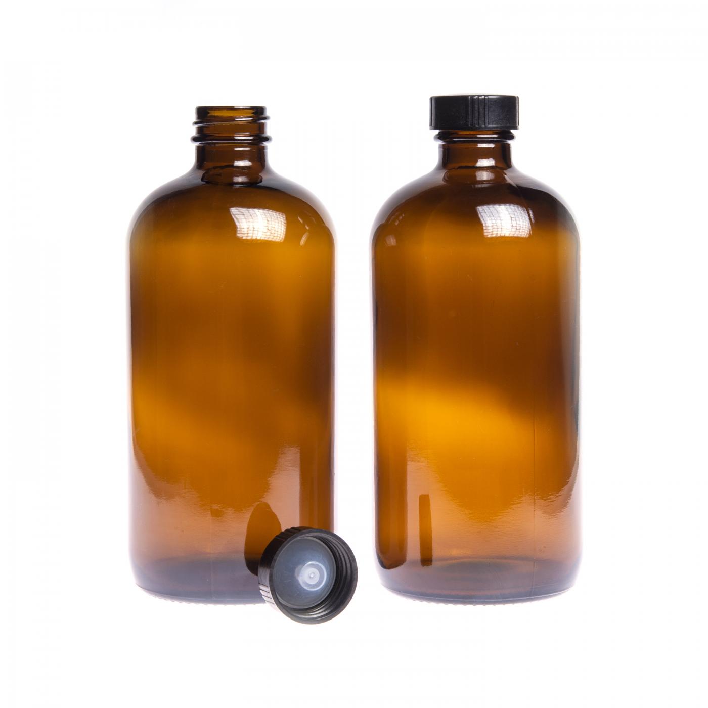 Szklana butelka apteczna brązowa, okrągła Boston, 28 mm, czarna nakrętka, 480 ml, 30 szt.