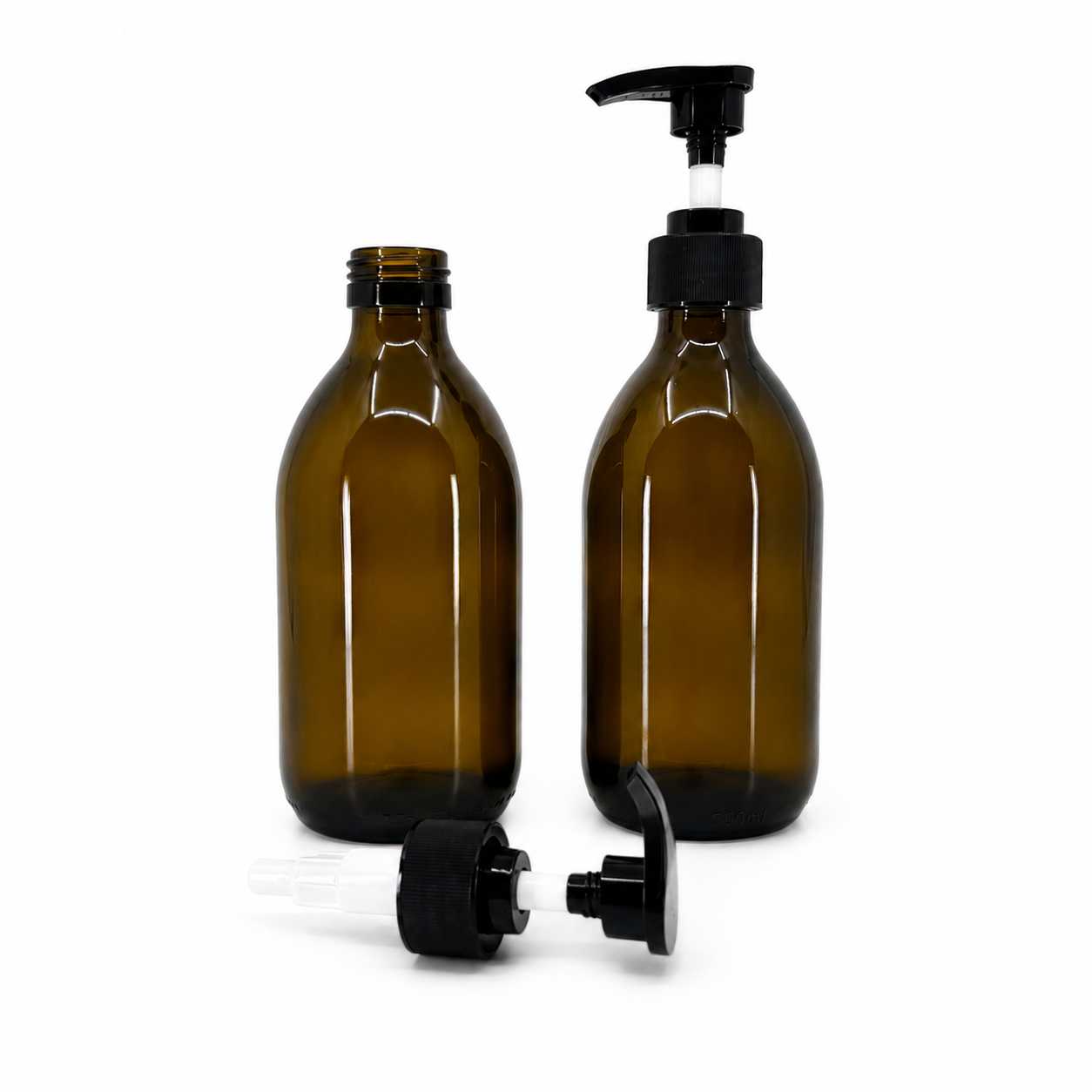 Sklenená fľaška, liekovka, 28 mm, 500 ml, čierny vrúbkovaný dávkovač