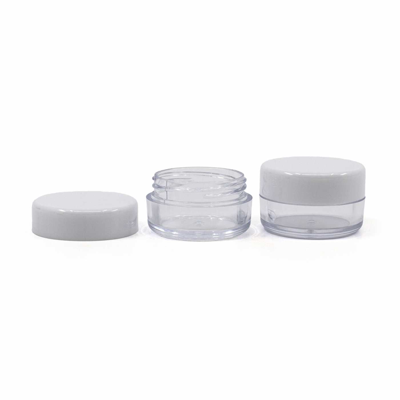Słoiczek plastikowy, przezroczysty, biała nakrętka, 5 ml