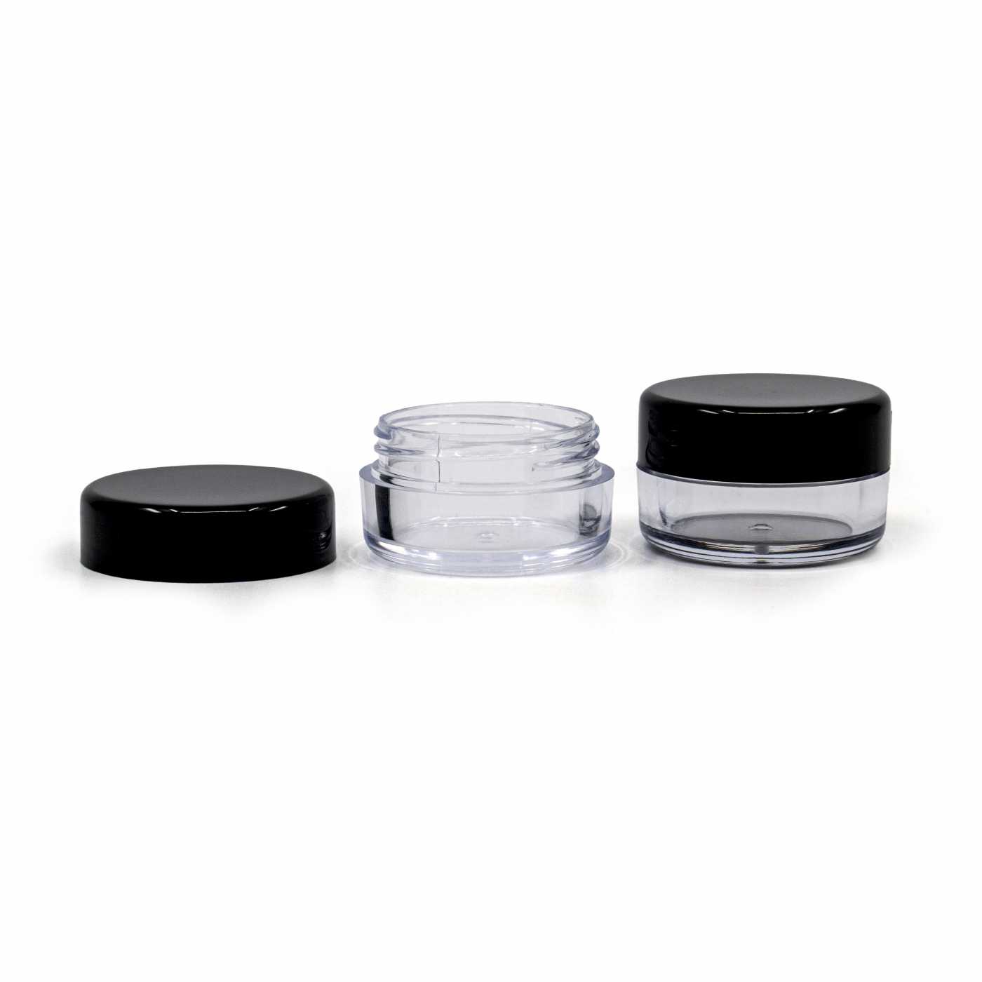Słoiczek plastikowy, przezroczysty, czarna nakrętka, 5 ml