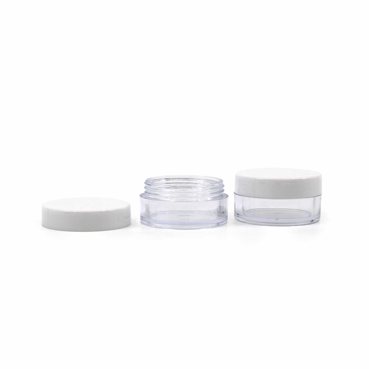 Słoiczek plastikowy, przezroczysty, biała nakrętka, 10 ml
