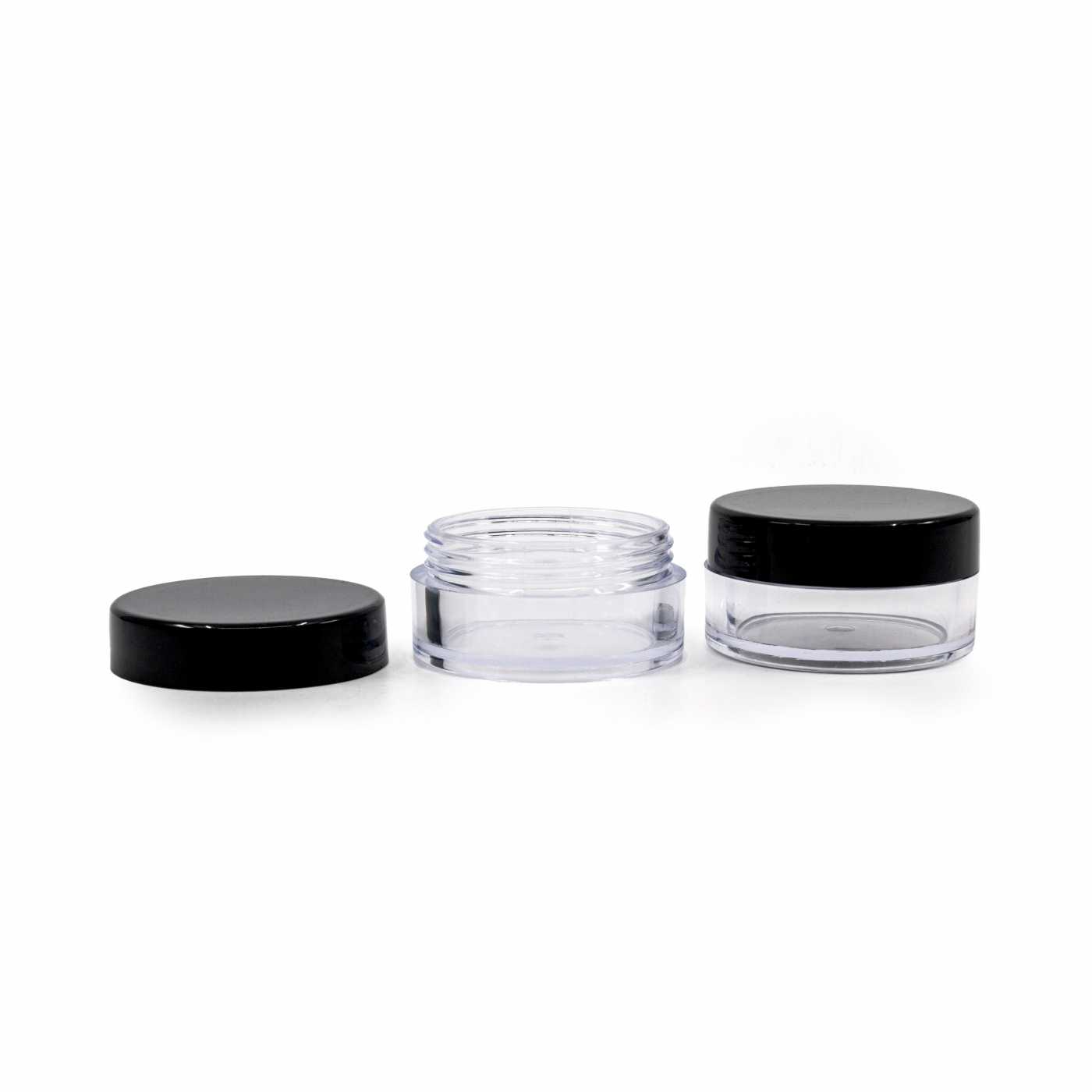 Słoiczek plastikowy, przezroczysty, czarna nakrętka, 10 ml