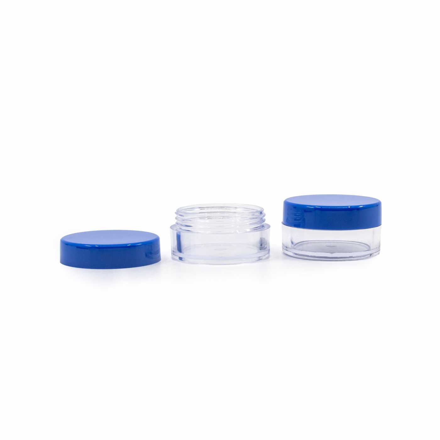 Słoiczek plastikowy, przezroczysty, niebieska nakrętka, 10 ml