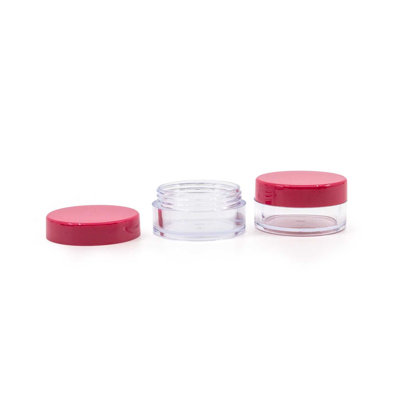 Słoiczek plastikowy, przezroczysty, różowa nakrętka, 10 ml