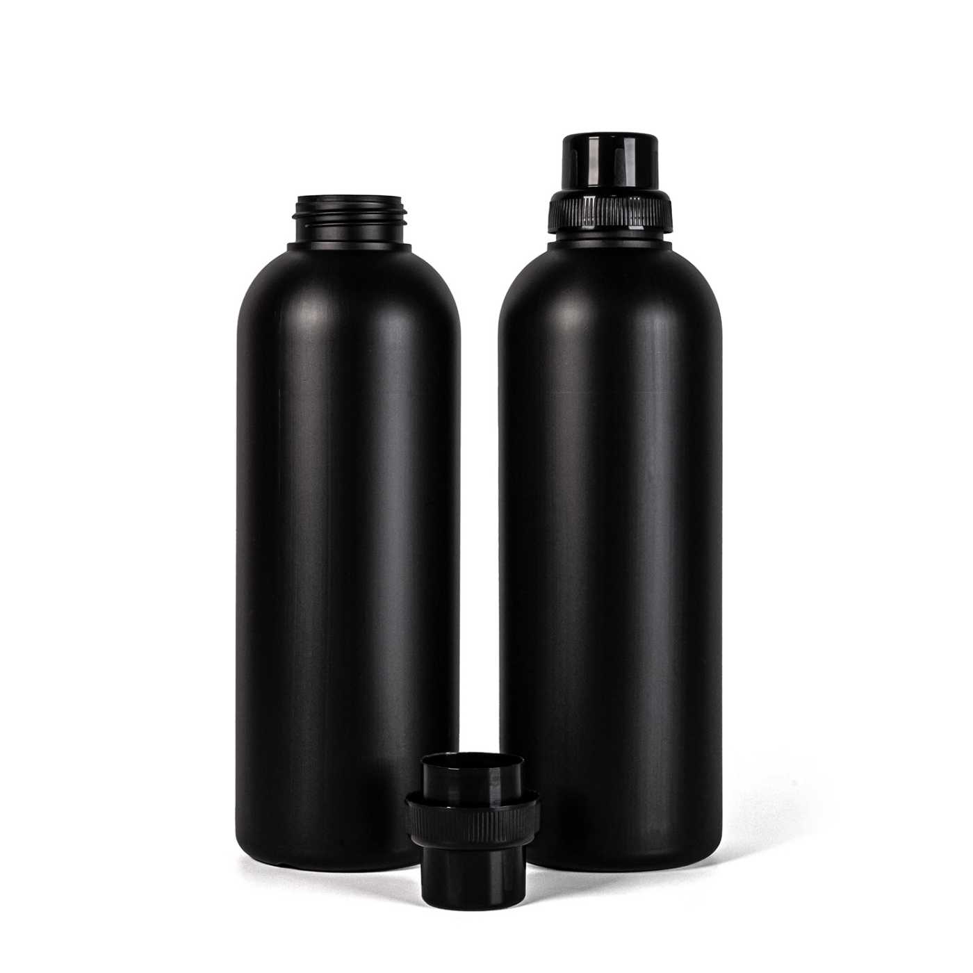 Butelka plastikowa, czarna, czarna nakrętka typ 2, 1 l