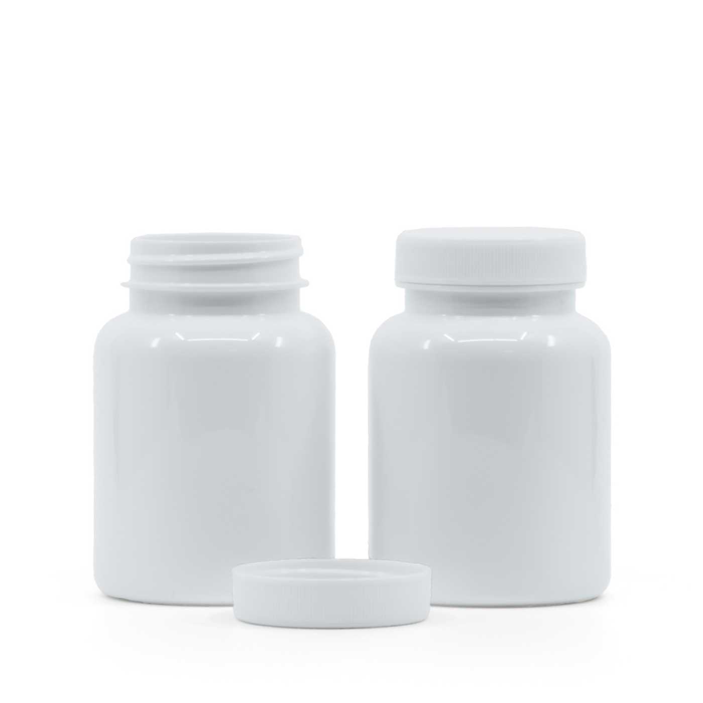 Plastová dóza na tabletky, biela, biely vrchnák, 150 ml