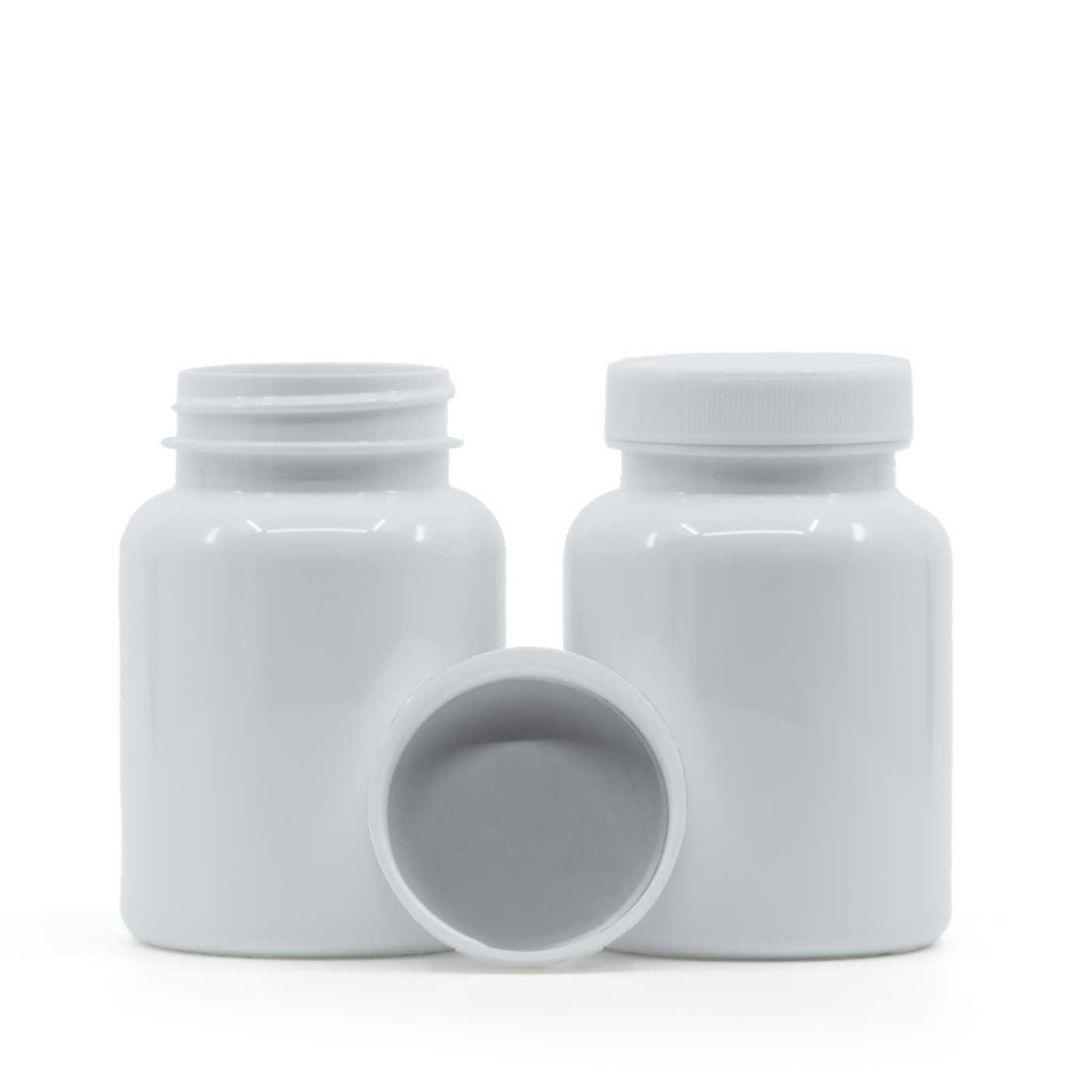 Plastová dóza na tabletky, biela, biely vrchnák, indukčná vložka, 150 ml