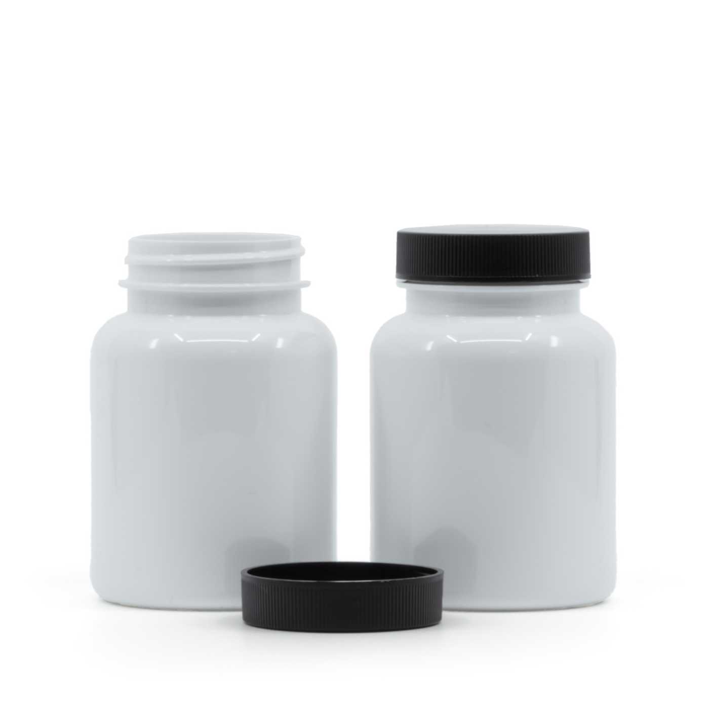 Plastová dóza na tabletky, biela, čierny vrchnák, 150 ml