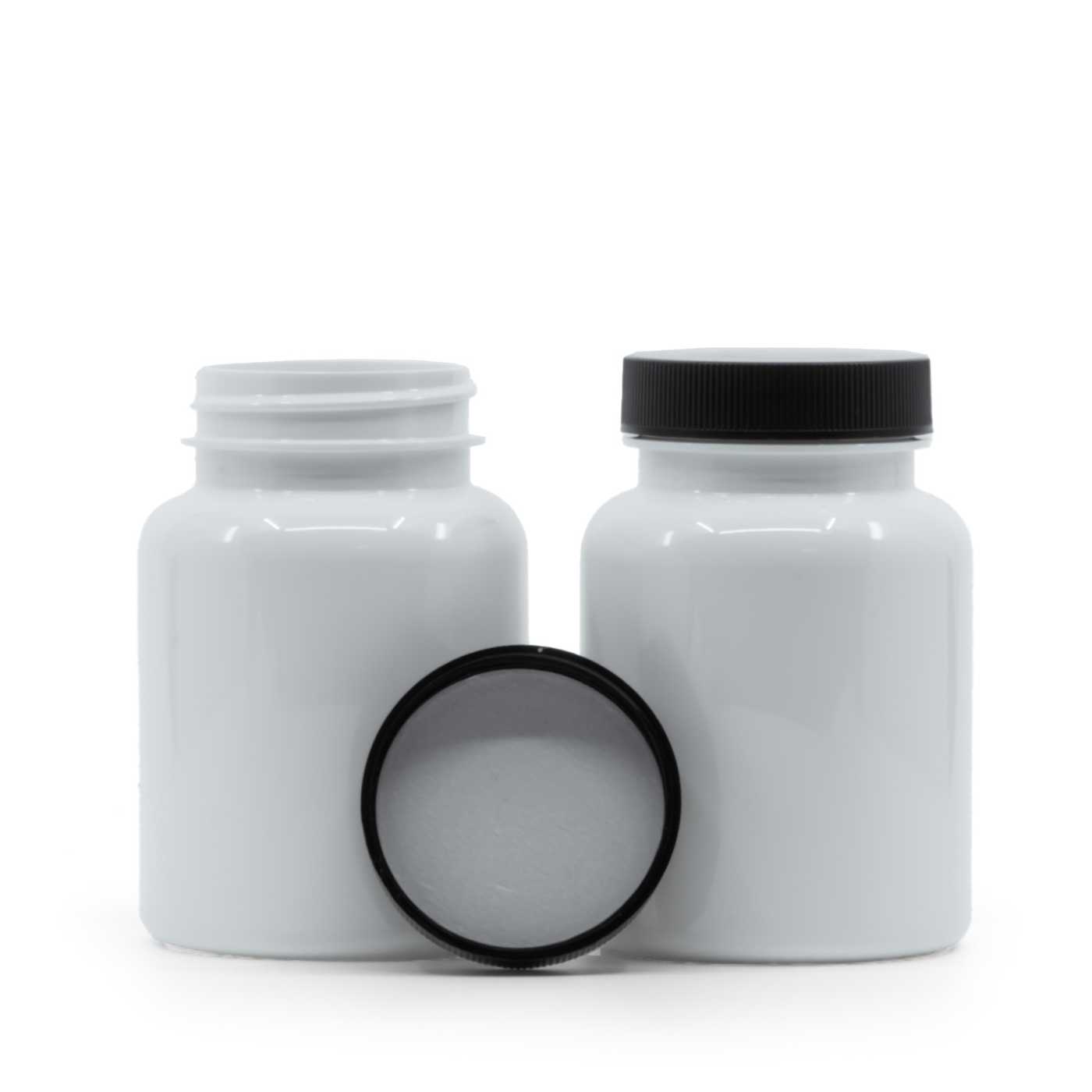 Plastová dóza na tabletky, biela, čierny vrchnák, indukčná vložka, 150 ml