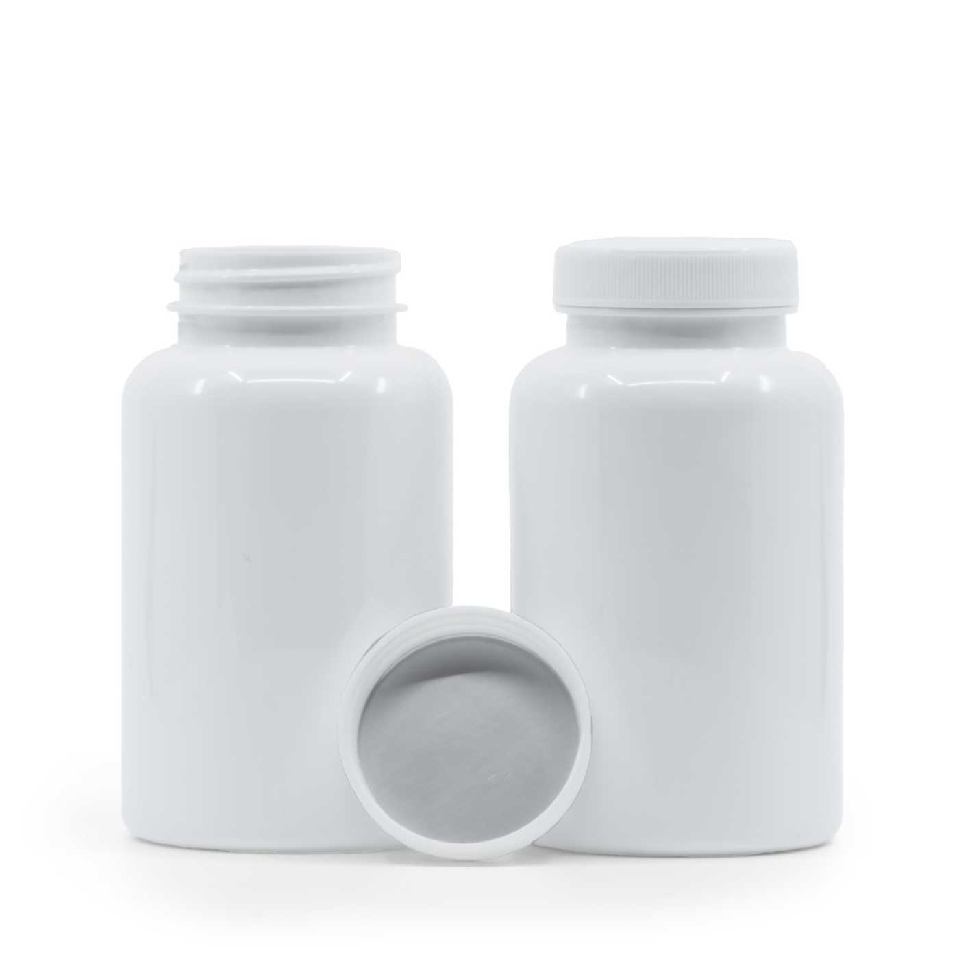 Plastová dóza na tabletky, biela, biely vrchnák, indukčná vložka, 250 ml